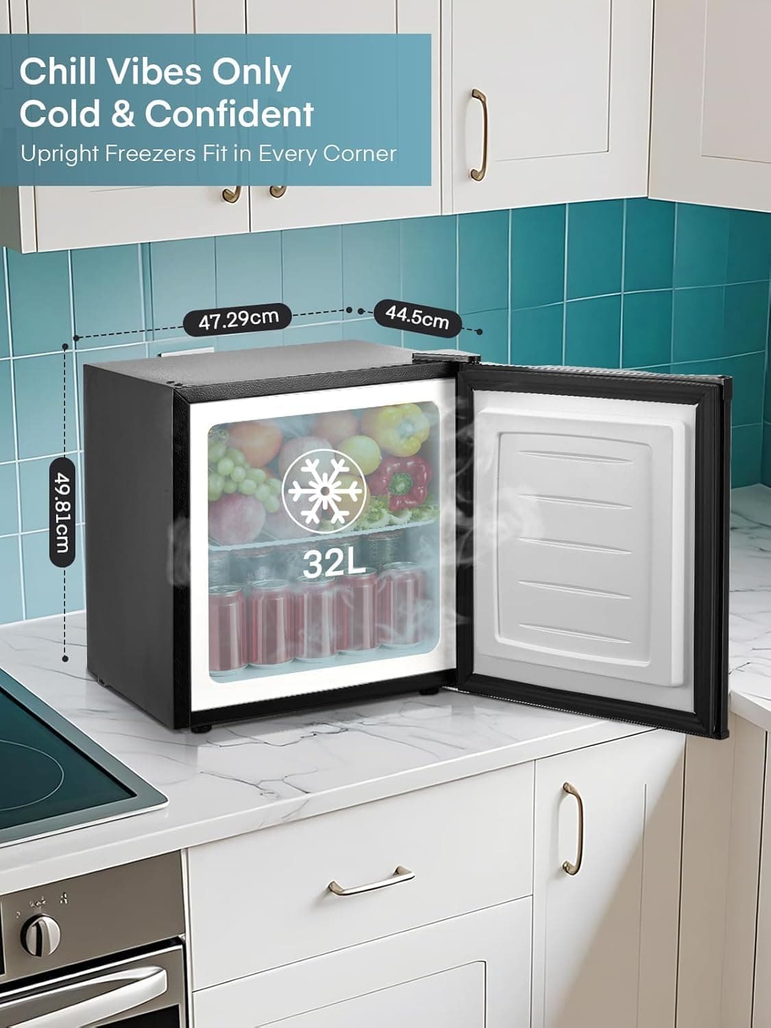 FOHERE Mini Freezer With Fridge, 33 Litre Capacity - For Counter Tops - 4* Rating - Adjustable Temperature and Removable Wire Shelf for Bedrooms, Home,Apartment, Office — view 2