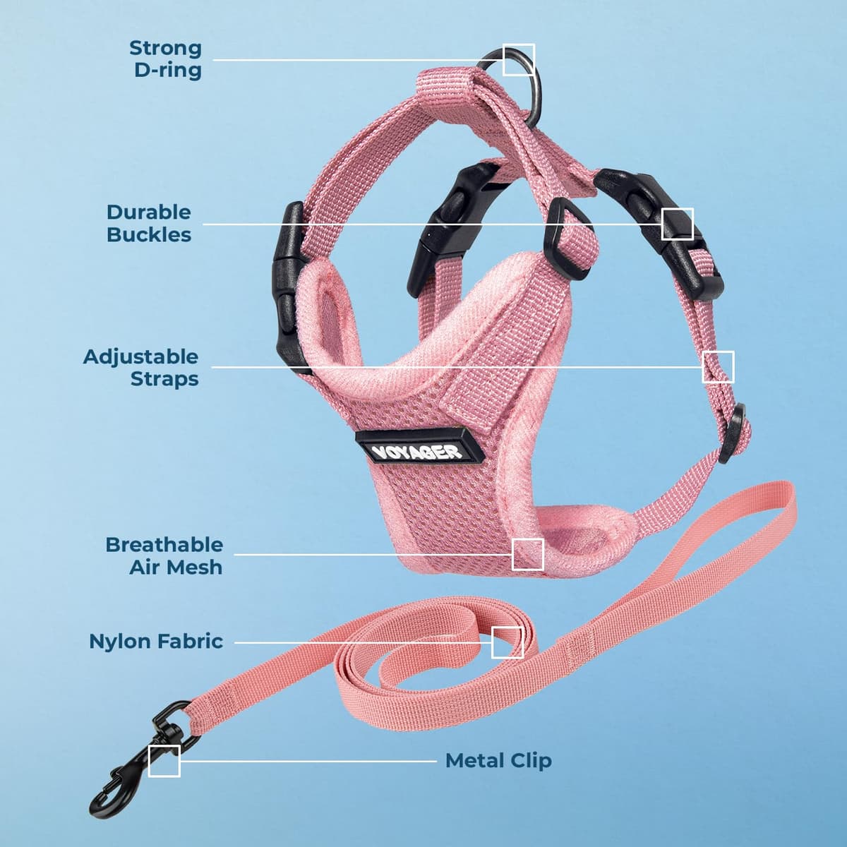 Voyager Step-in Lock Cat Harness and Reflective Cat Leash with Neoprene Handle by Best Pet Supplies - Supports Small, Medium and Large Breed Cats, Pink, size XXXS - 5ft — view 3
