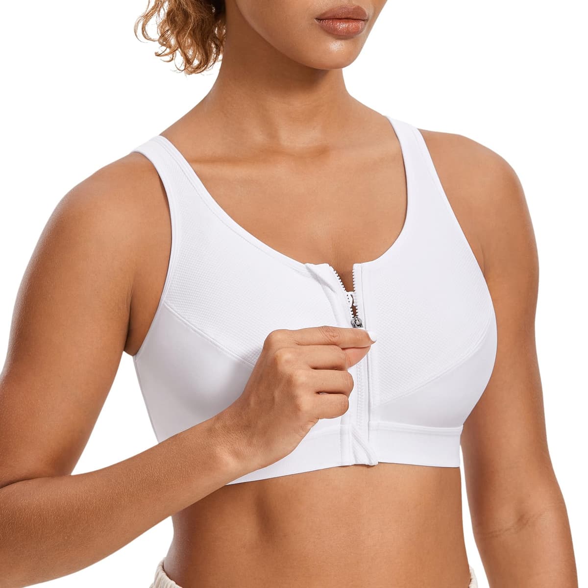 SYROKAN Women's Sports Bra High Impact Front Fastening Zipper Wireless Post Surgery Support Workout Bra