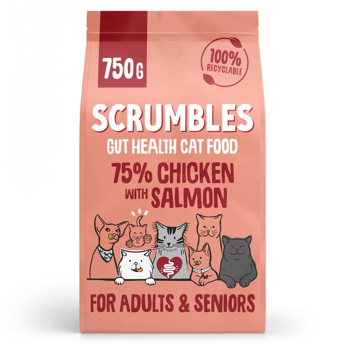 Scrumbles All Natural Dry Cat Food With 75% Chicken and Fresh Salmon, High Protein Food for Adults And Seniors, 750 g Salmon - Adult 750 g (Pack of 1)