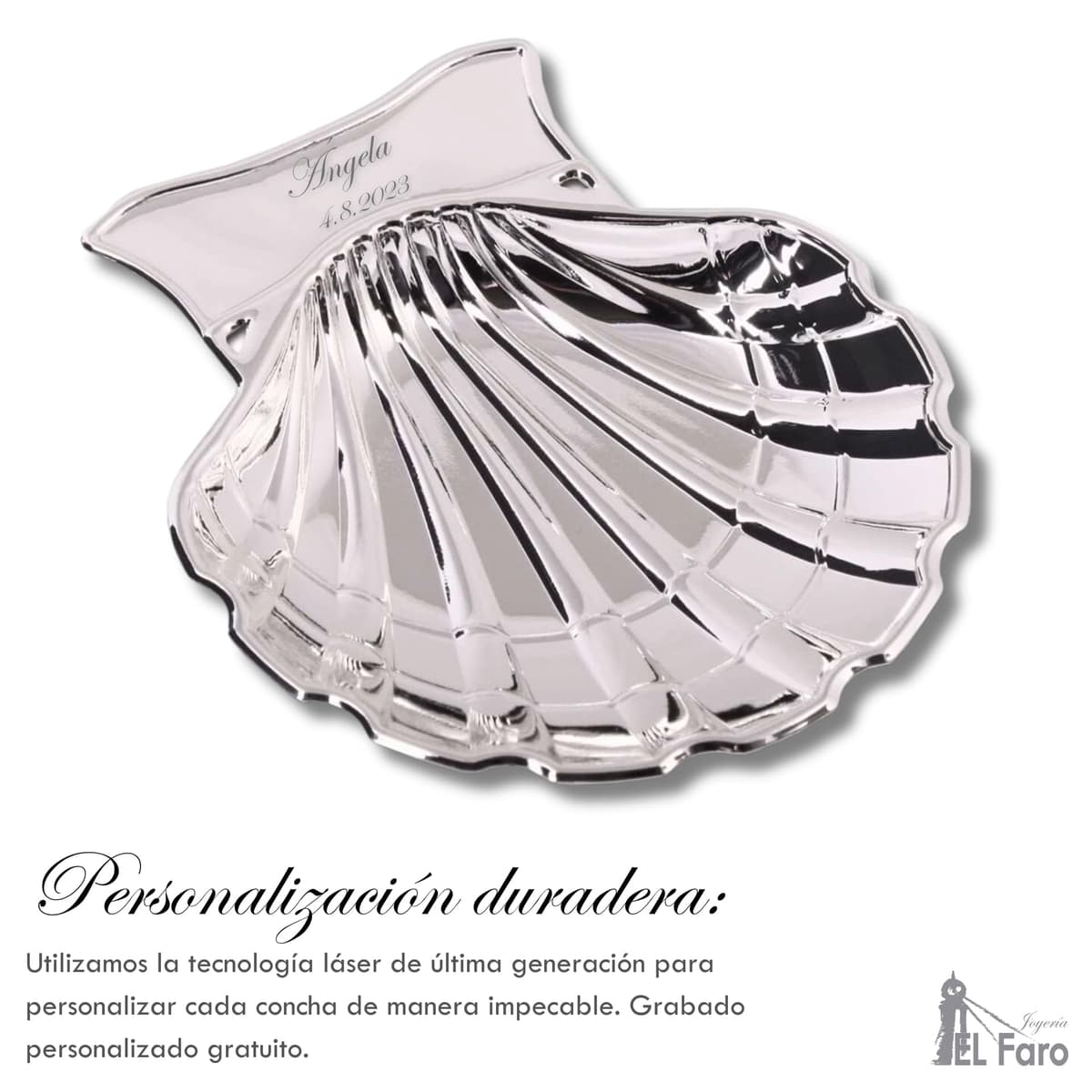 JOYERIA EL FARO | Concha bautismal | Concha bautismal grabada | Grabado personalizado | Presentación en estuche premium | Un regalo para toda la vida (Modelo 2) — view 5