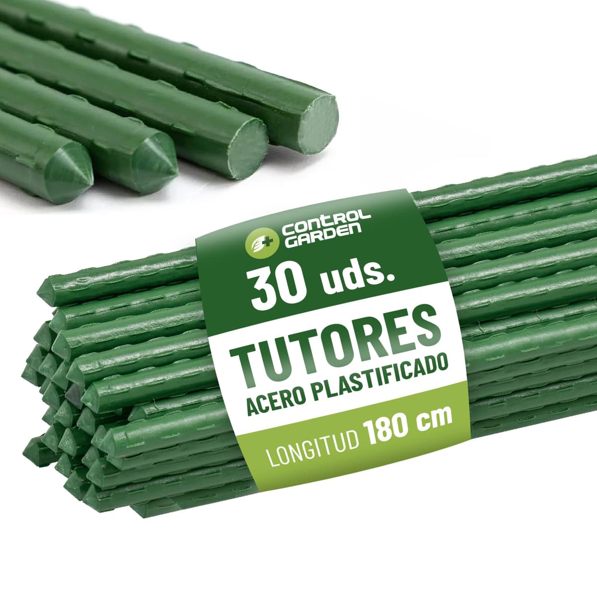 CONTROL GARDEN Pack 30 Tutores de Acero Plastificado para Plantas Alto 180 cm Ø 10 mm | Varillas Crecimiento Plantas | Soporte Cultivos Apto Interior y Exterior