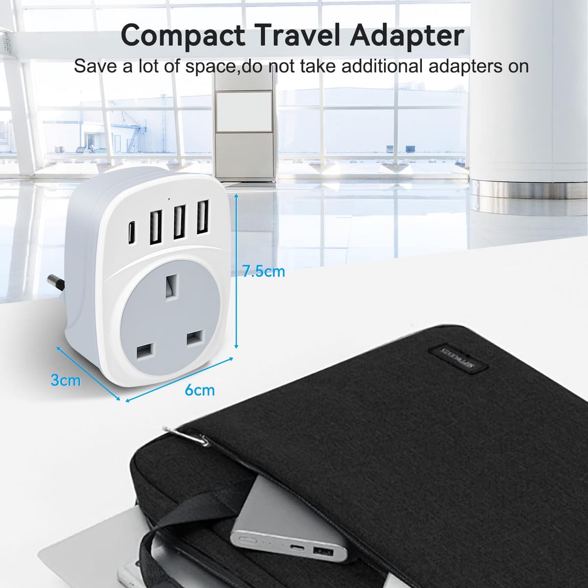 UK to Italy Plug Adapter,SHUOMAO UK to Italy Travel Adapter with 4 USB(17W USB C Charger),Converter Power Adapter for Italian Chile Ethiopia Libya Syria Tunisia Uruguay(Type L) — view 8