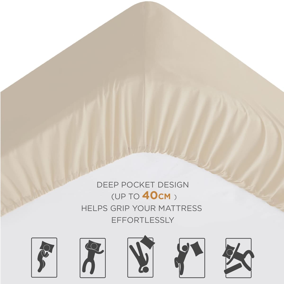 Bedsure Small Double Fitted Sheet - Bed Sheets Extra Deep Pocket 16 Inches (40 cm), Soft Brushed Polyester Microfiber Material for 3/4 Bed, Beige, 122x190cm — view 5