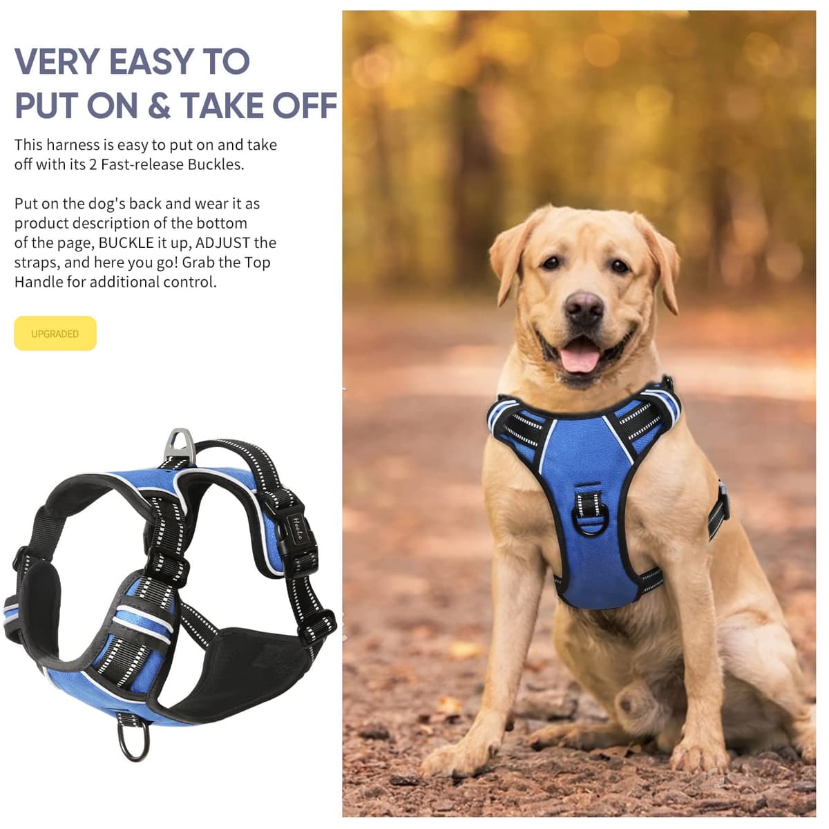 HEELE Dog Harness Medium No Pull Dog Vest Harness with Soft Handle Reflective Pet Harness for Outdoor Training Walking, Black, M — view 224