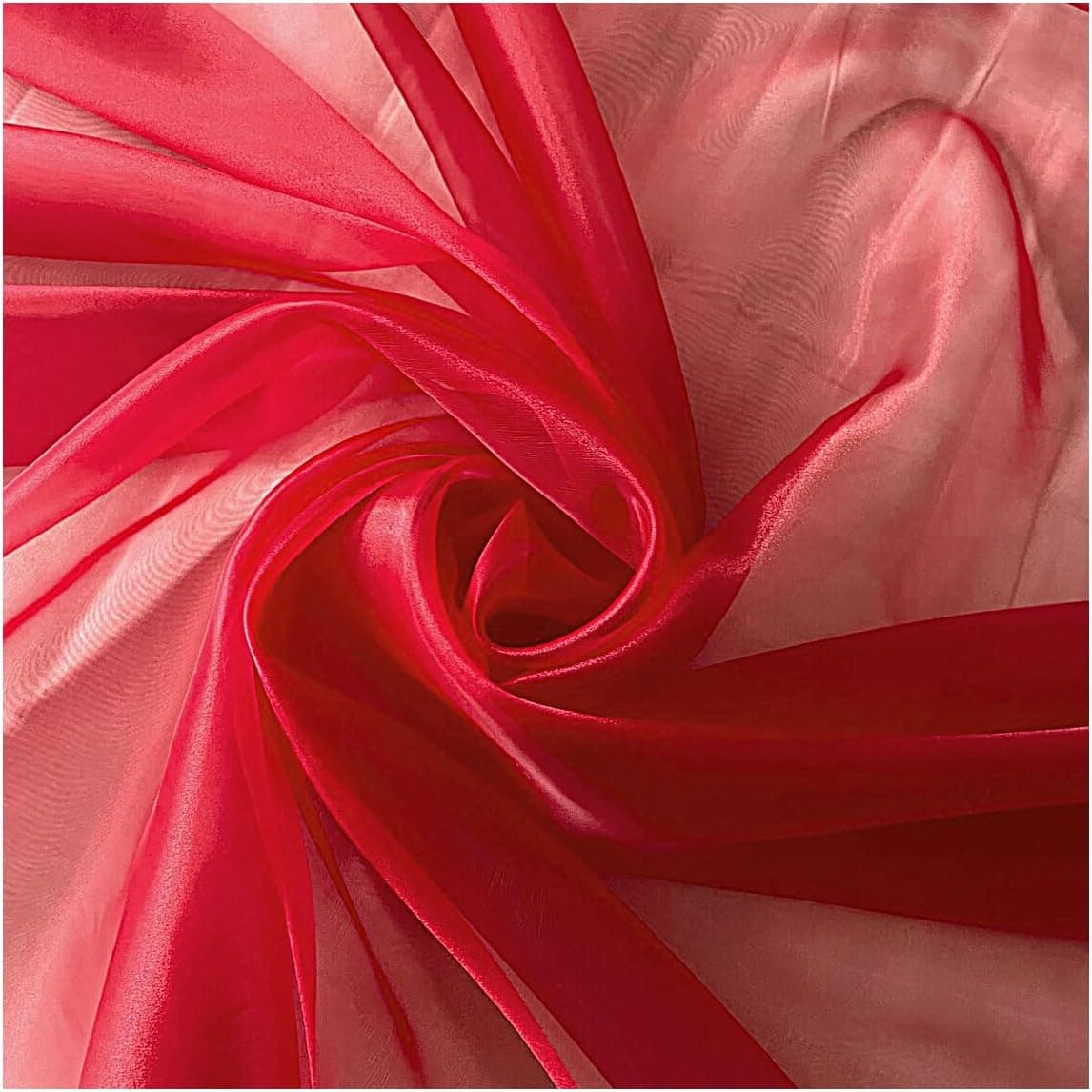 MDS Pack of 5 Yard Sheer Organza Fabric for Wedding Party Home Event Banquet Decorations, Backdrop Curtain Craft Dress Sewing Fashion DIY Crystal Organza Tulle Fabric Bolt 44” Wide - Red — view 3
