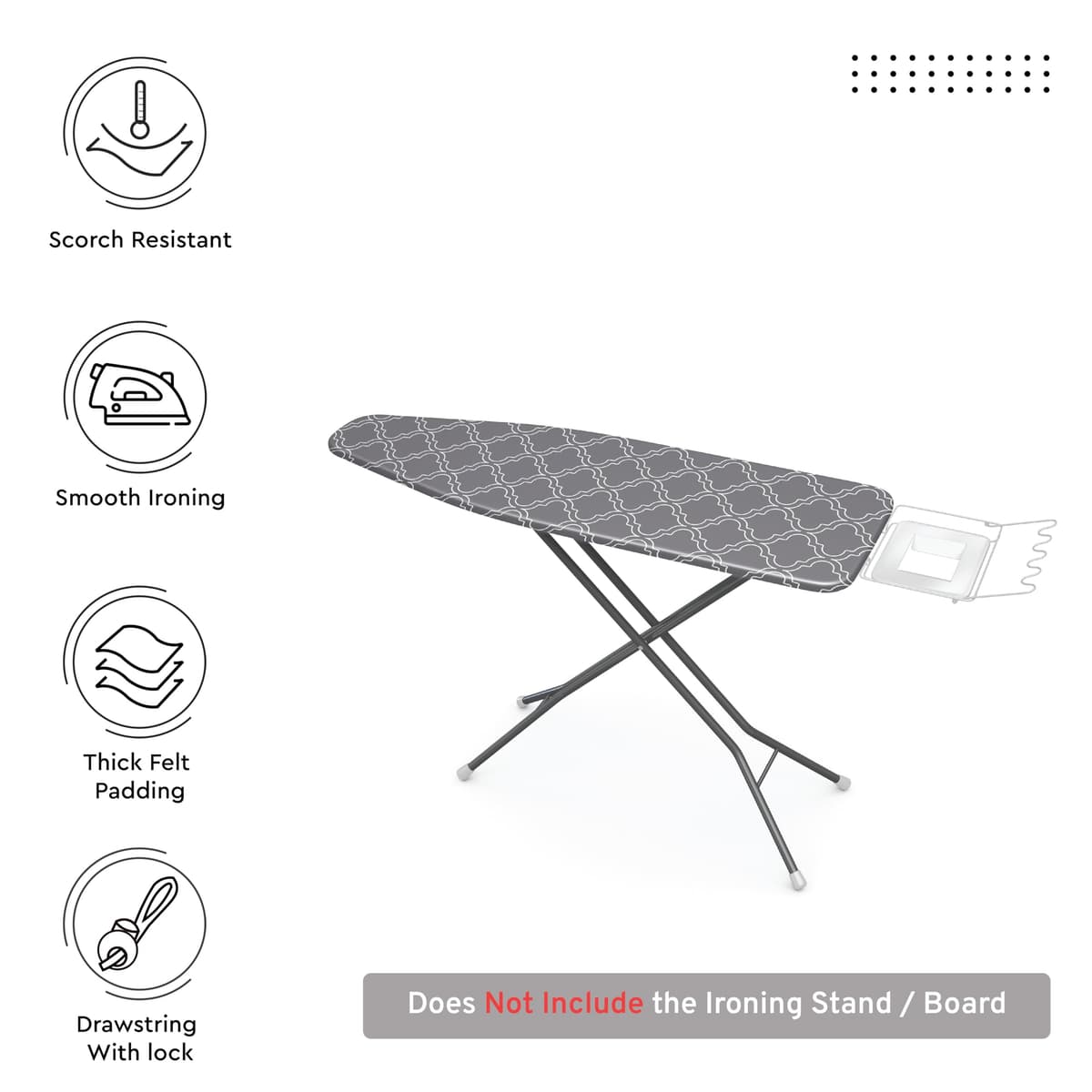Encasa XO Ironing Board Covers and pad 125x46 cm- Thick 3mm Felt Padding, Drawstring Tightening & Lock, Heat Reflective, Scorch & Stain Resistant, for Wide Ironing Board - Grey Tiles — view 3