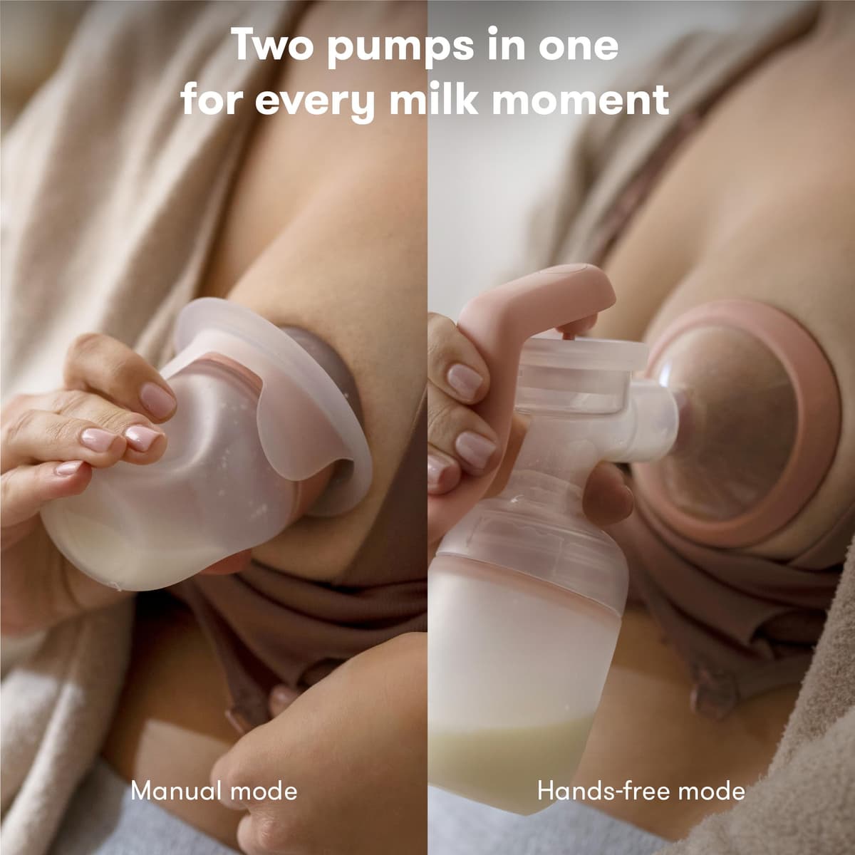 Frida Mom 2-in-1 Breast Pump: Manual Hand Pump & Hands-Free Automatic Suction Cup, Dual-Mode, Wireless Milk Collector, Ergonomic Handle, SoftFeel Flange for Breastfeeding — view 2