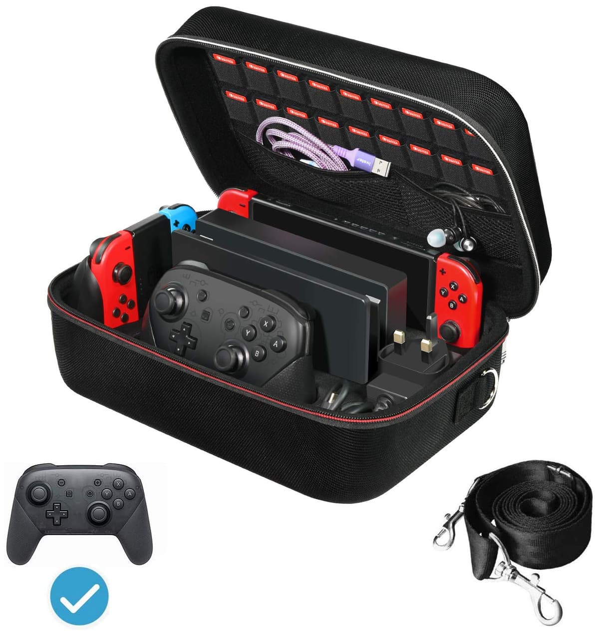 ivoler Funda de Transporte Compacto para Nintendo Switch 2 (2025), Estuche Rígida con Protector de Pantalla y Agarre para el Pulgar, Capacidad para 14 Cartuchos de Juego e Incluye Correa, Negro — view 11