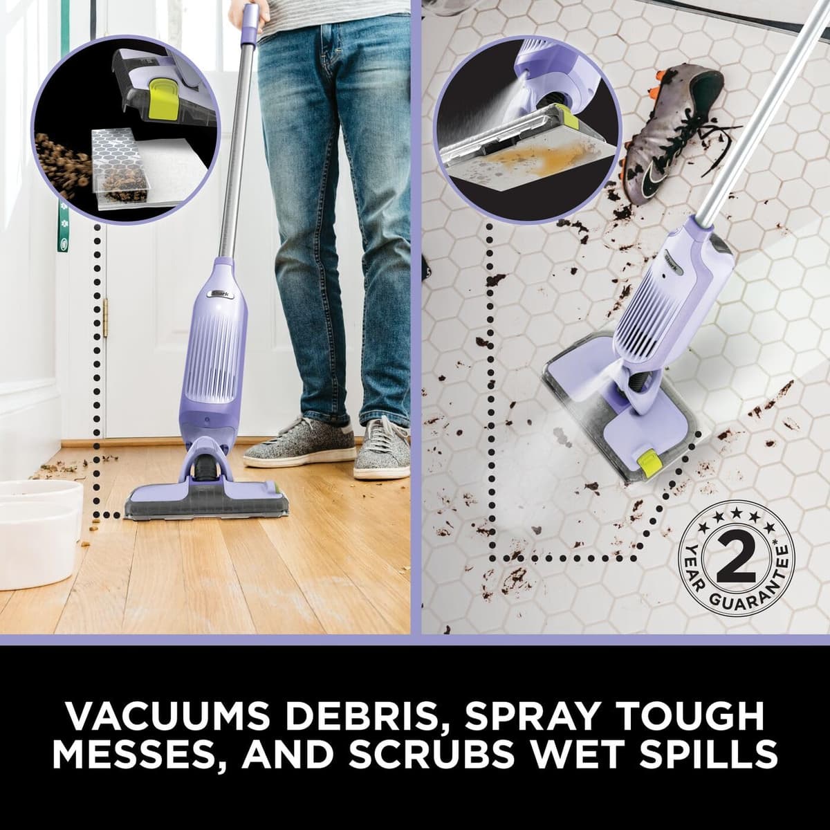 Shark VacMop 2-in-1 Cordless Hard Floor Vacuum Spray Mop, 6x Disposable Pad Refills, 355ml Multi-Surface Floor Cleaner, Lightweight 1.5kg, Maintenance-Free Disposable Pads, Lavender, VM200UKPL — view 4