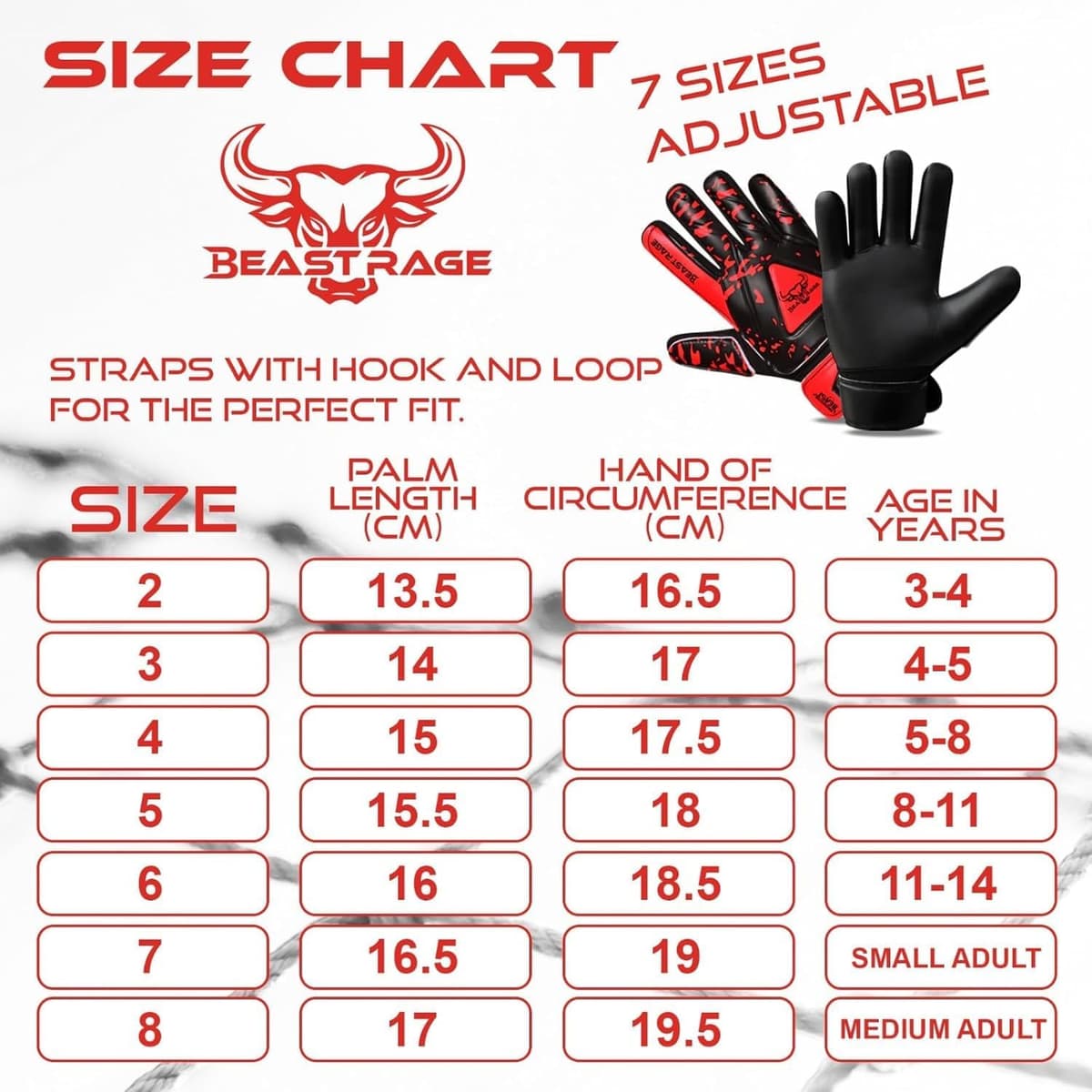 BEAST RAGE Guantes de Portero para niños y jóvenes,Guantes de Portero de fútbol para niños,Soporte de muñeca Doble,Agarre Fuerte,Guantes de fútbol con Palma Acolchada para niño — view 4
