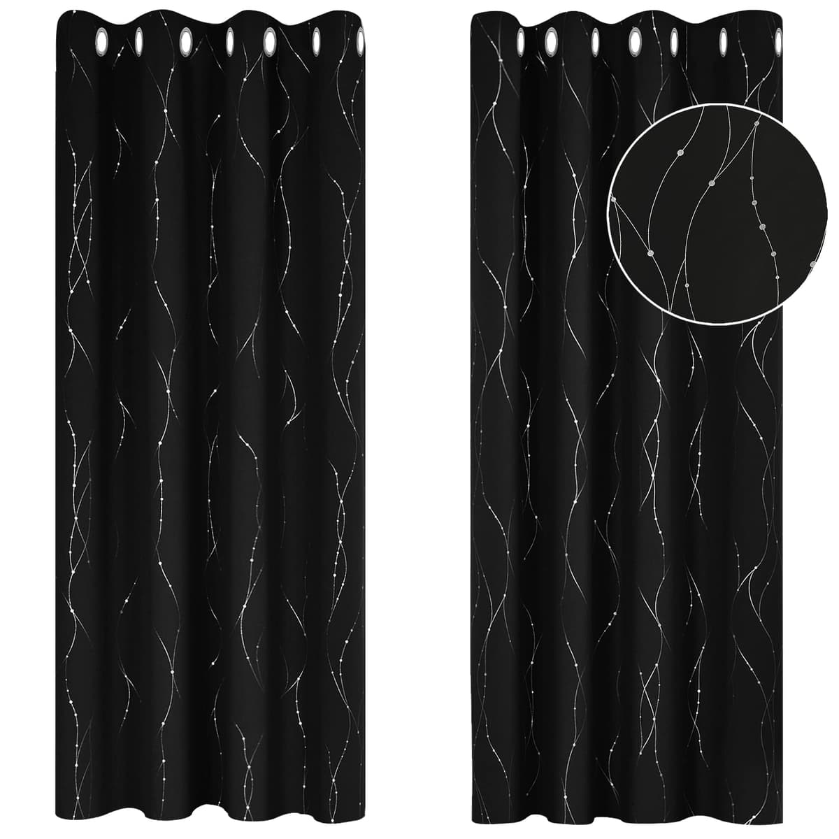 Deconovo Soft Dotted Line Foil Printed Blackout Curtains Thermal Insulated Curtains Eyelet Energy Efficiency Room Darkening Curtains for Bedroom 52 x 72 Inch Light Grey 2 Panels — view 46