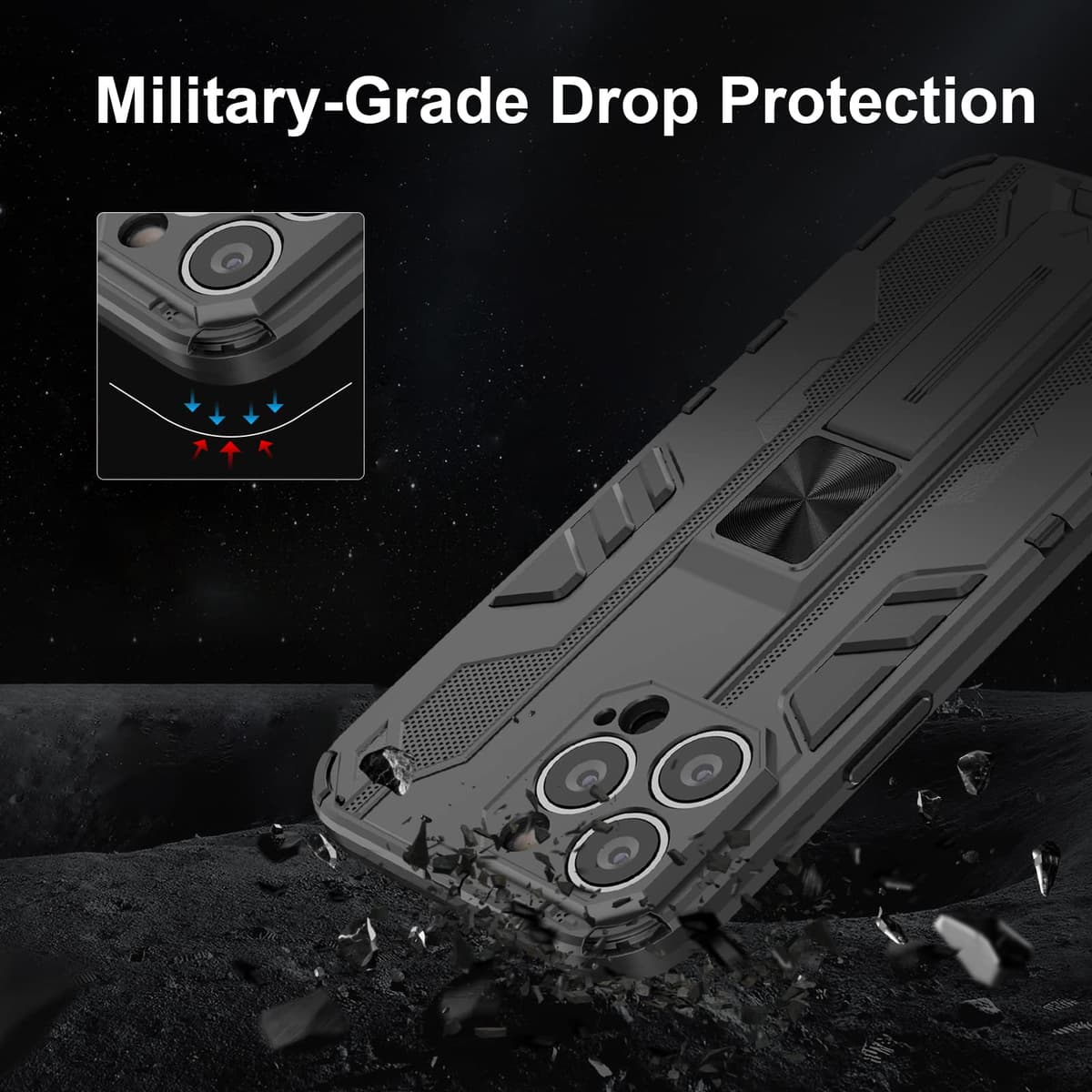 Funda para CMF Phone 2 Pro, Carcasa Antigolpes con Soporte anular metálico, Case Protectora de Grado Militar, Negro — view 1362