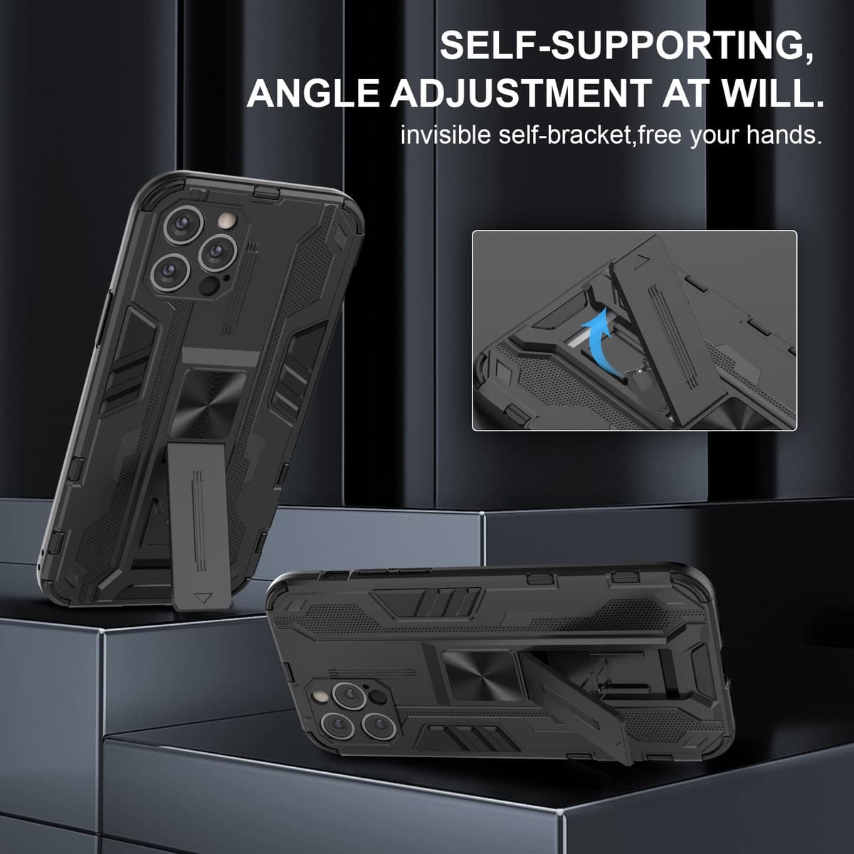 Funda para CMF Phone 2 Pro, Carcasa Antigolpes con Soporte anular metálico, Case Protectora de Grado Militar, Negro — view 1703