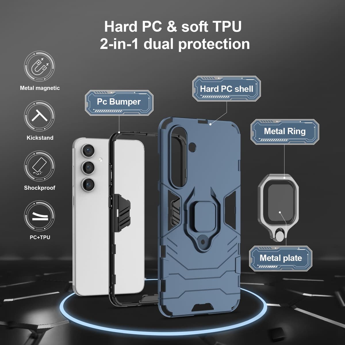 Funda para CMF Phone 2 Pro, Carcasa Antigolpes con Soporte anular metálico, Case Protectora de Grado Militar, Negro — view 865