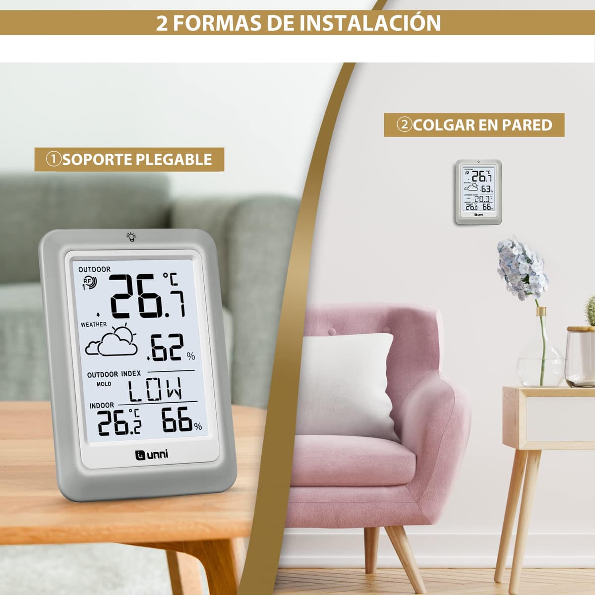Termómetro inalámbrico para interiores y exteriores funciona con baterías, Sensor remoto de 100 m de alcance y pantalla con retroiluminación — view 6
