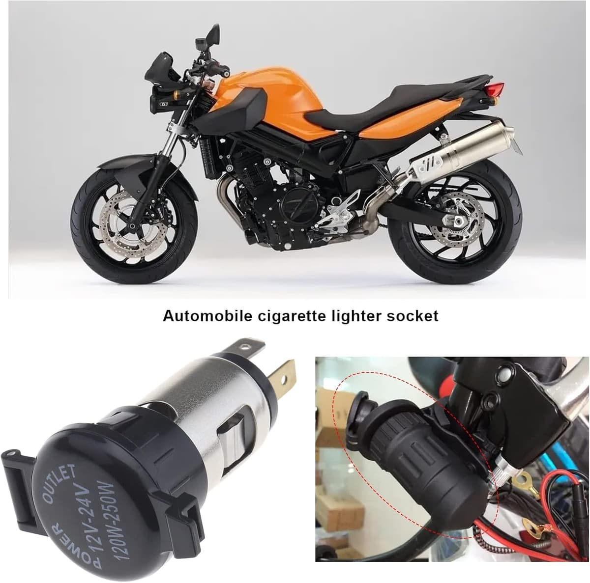 12v-24v 120w Cigarette Lighter Female Socket, Car Cigarette Lighter Socket, for Marine Motorcycle Car Boat Tractor Riding Mower(Black) — view 4