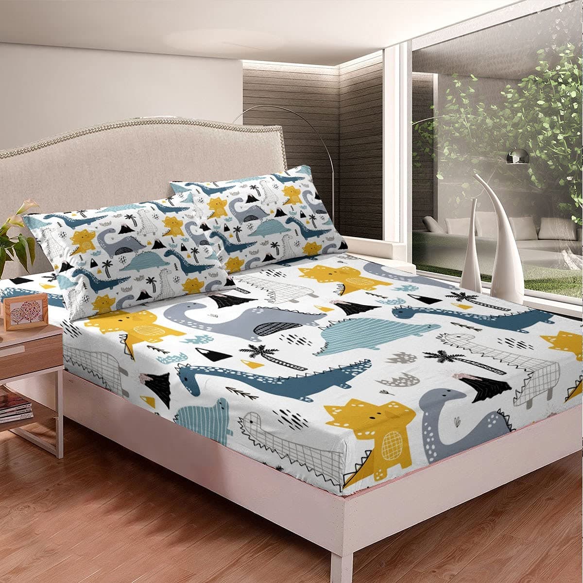 Juego de sábanas de Dinosaurio con Estampado de Dinosaurios de Dibujos Animados para niños y niñas, Juego de Ropa de Cama de Animales de Dibujos Animados Lindo decoración de Dinosaurio, sábana Bajera — view 2