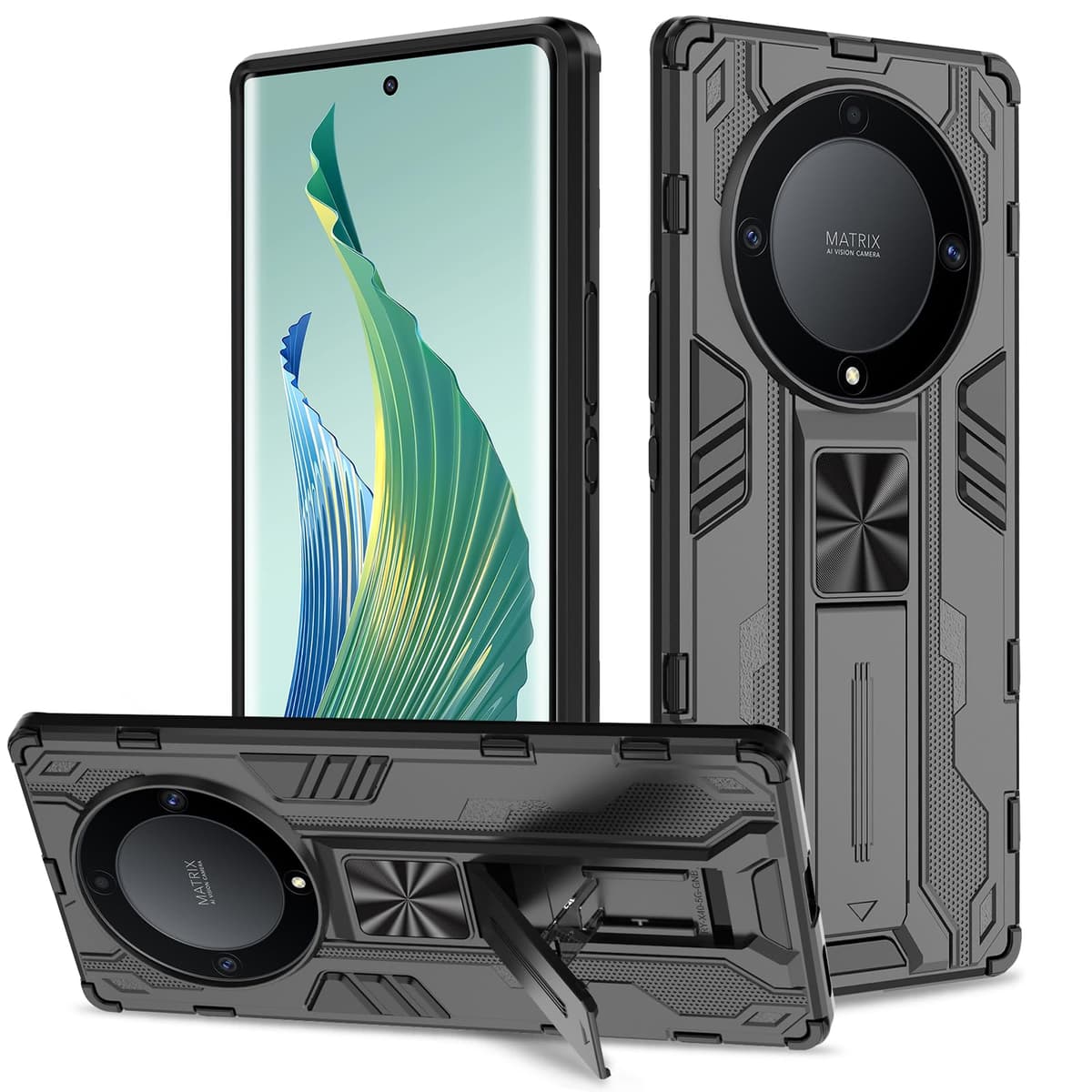Btstring Funda para Honor Magic 6 Pro, Carcasa Antigolpes con Soporte anular metálico, Case Protectora de Grado Militar, Negro — view 243