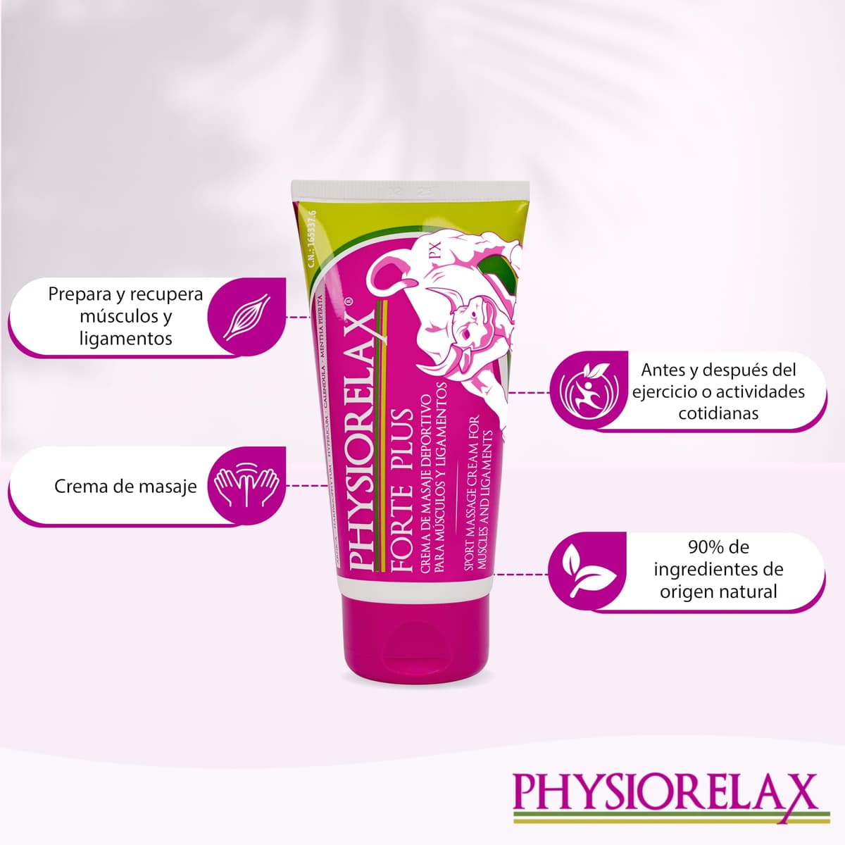 Physiorelax - Forte Plus, Crema de Masaje, Preparación y Recuperación de Músculos y Ligamentos, Antes y Después del Ejercicio, Uso Personal y Profesional, con Árnica e Ingredientes Naturales - 75 ml — view 2