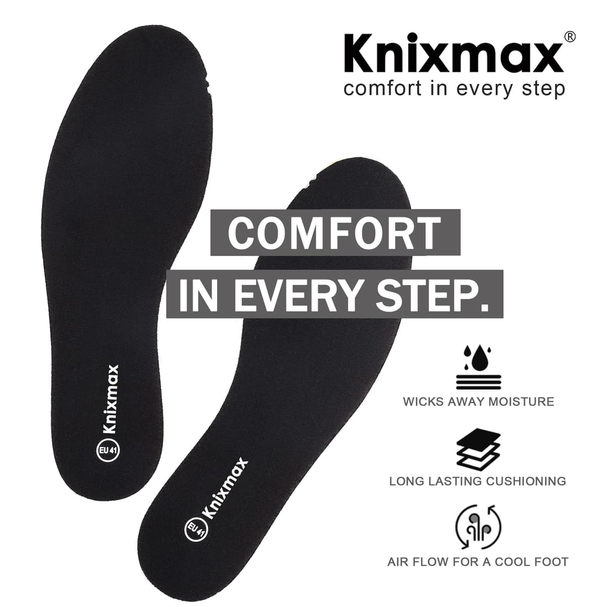 Knixmax Memory Foam Insoles for Men & Women - Comfort Inner Soles Cushioned Shoe Inserts Replacement Innersoles for Trainers, Walking Shoes, Wellies, Boots - UK Size 3UK~13UK — view 4