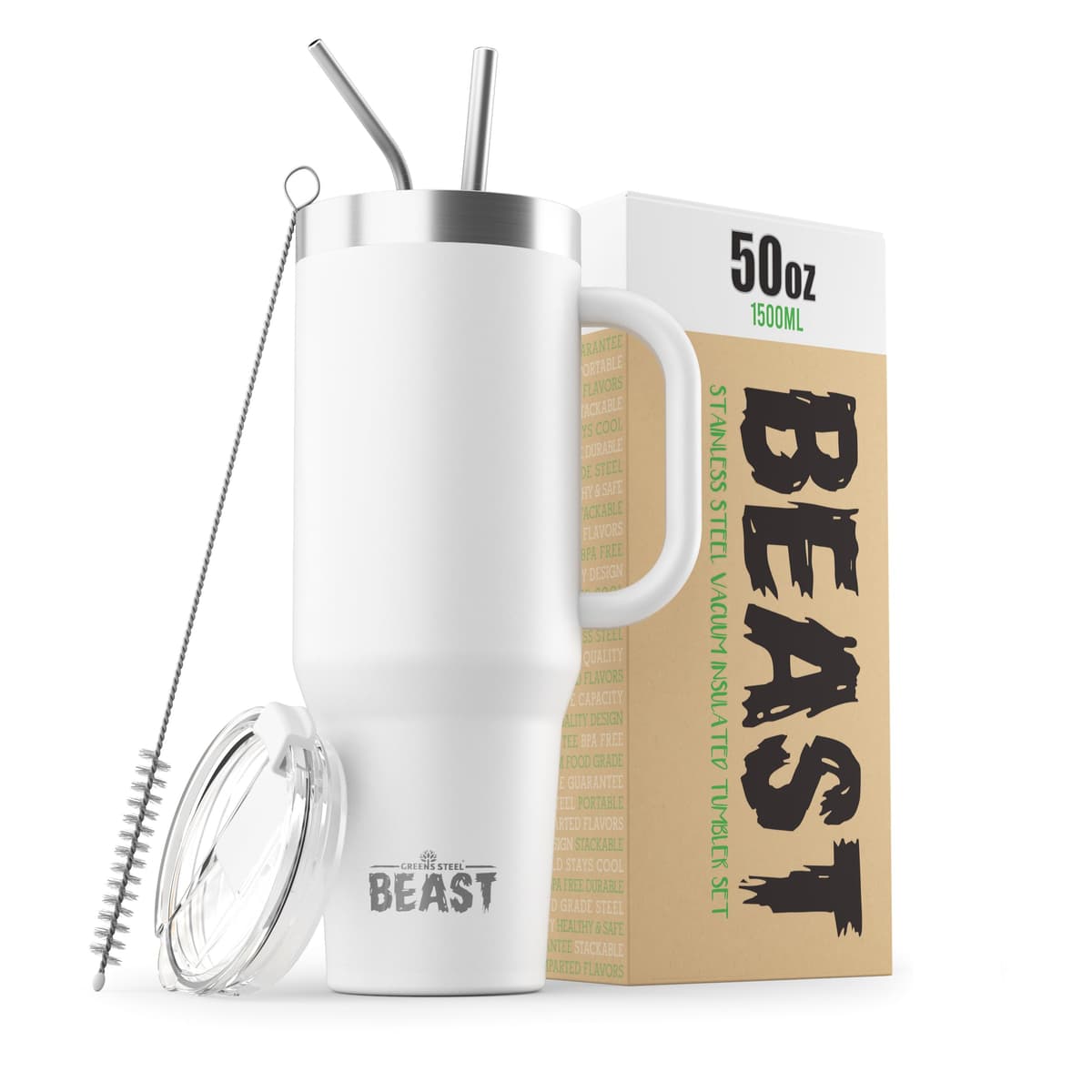 Greens Steel Beast Tumbler – 550 ml (20 oz), Coral | Vaso de acero inoxidable reutilizable con aislamiento al vacío | con 2 pajitas y cepillo de limpieza | Termo de viaje de doble pared — view 87