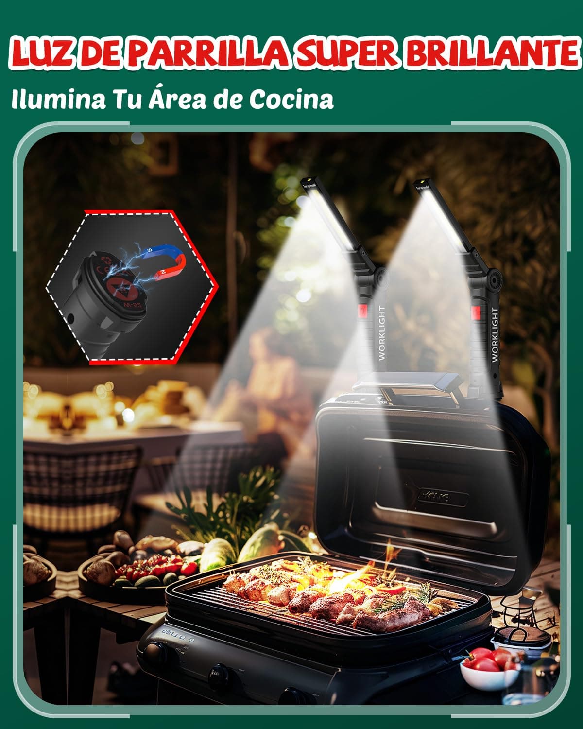 Coquimbo Regalo Hombre Linterna Taller LED Recargable, Linterna Portátil de Trabajo Lámpara de Inspección con Magnética Base y Gancho para Taller Cámping Emergencia(2 Piezas, Negro) — view 7