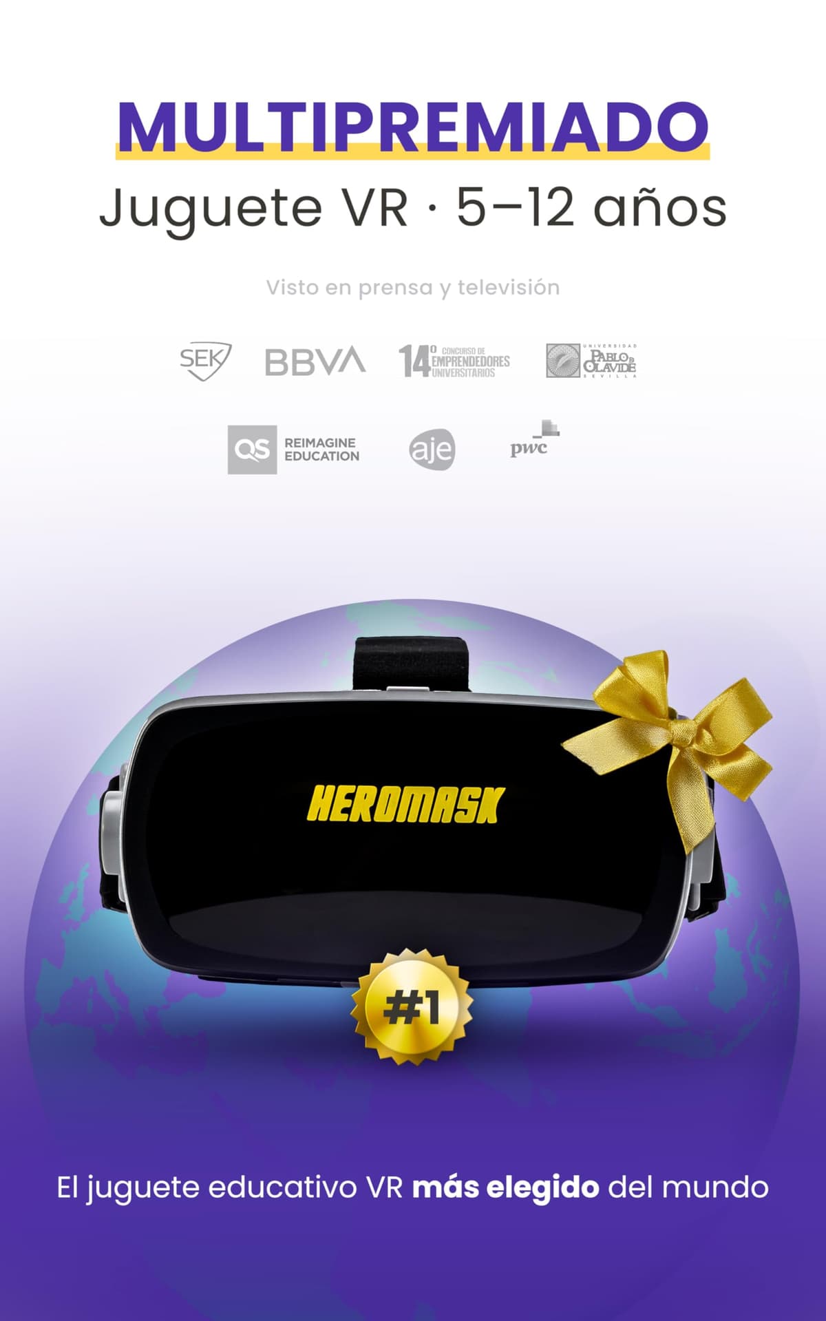 Gafas VR HeroMask + Juegos Matemáticas 5-12 años — El Regalo Educativo Que Hace Que los niños pidan: ¿5 Minutos más? | Tablas de Multiplicar, Sumas, Cálculo Mental y Mucho más | 3D, Realidad Virtual — view 2