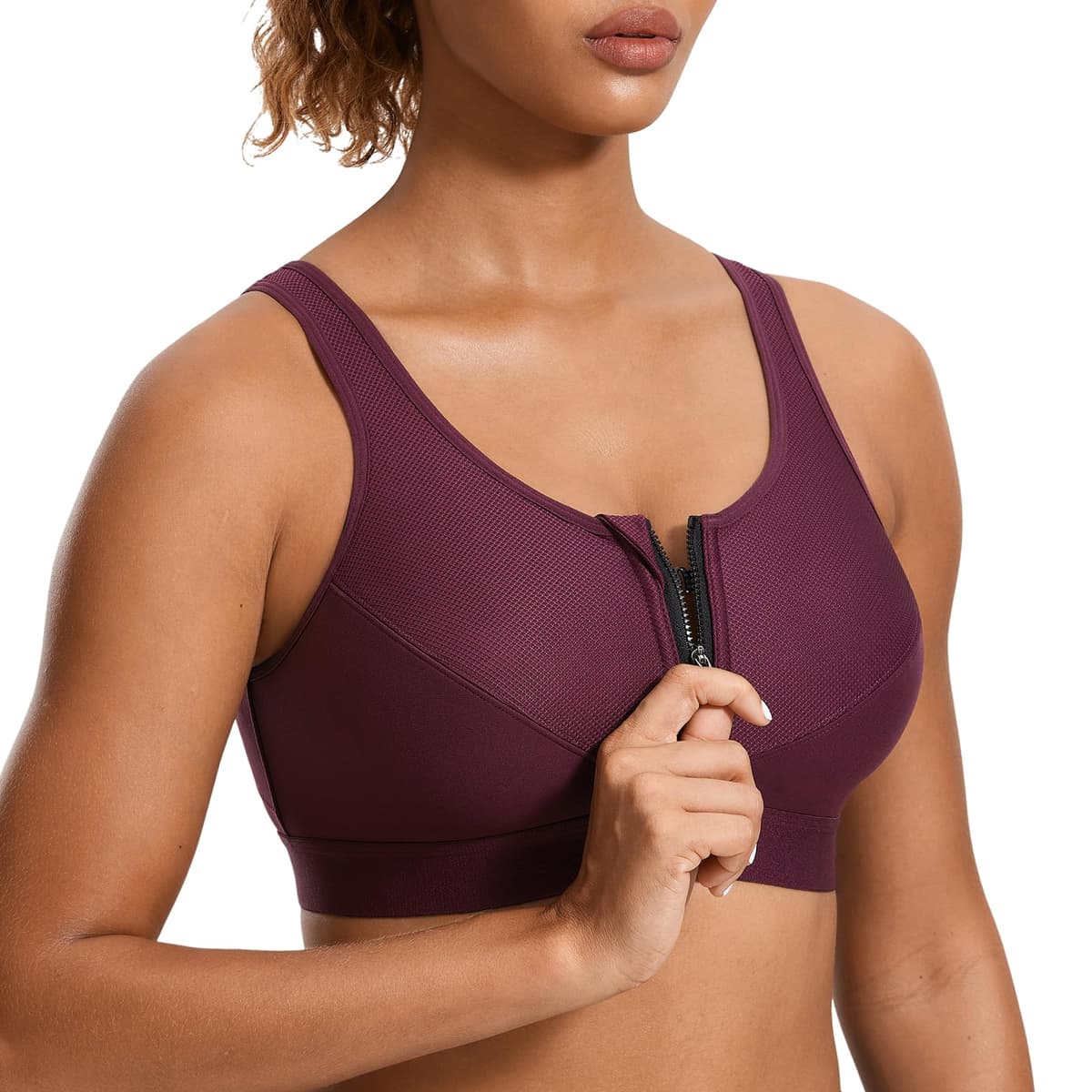 SYROKAN Women's Sports Bra High Impact Front Fastening Zipper Wireless Post Surgery Support Workout Bra — view 13