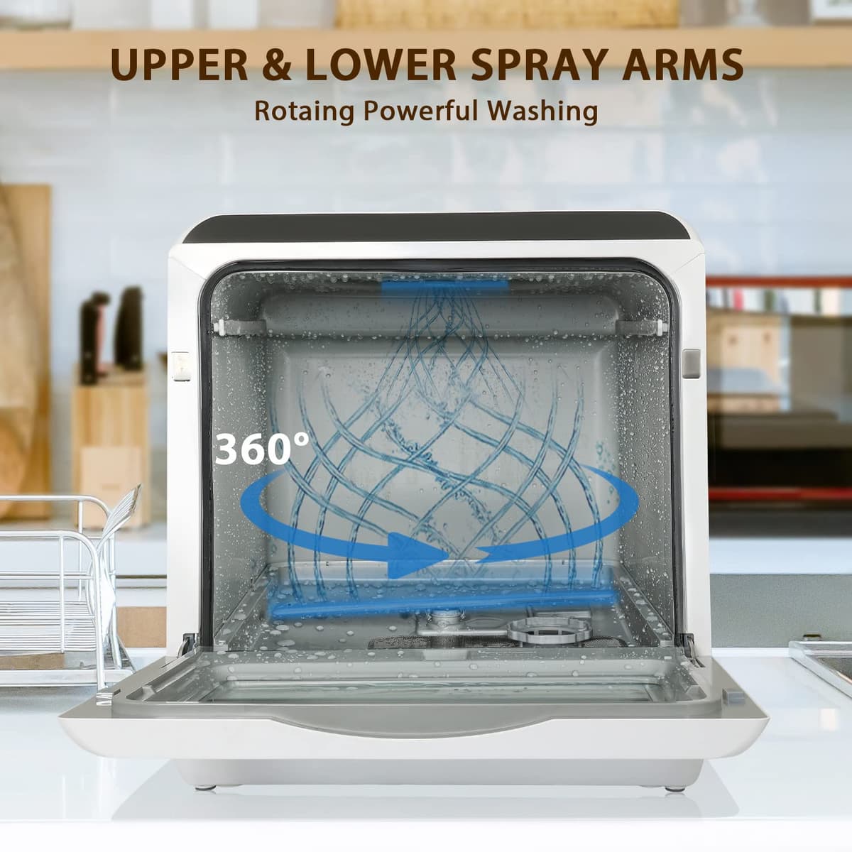eklipt Table Top Dishwasher, Mini Countertop Dishwasher with 6 Programs, Built-in 5L Water Tank Dual Water Supply Modes with Touch Control, LED Display, Drying Cycle & Fruit Wash — view 3