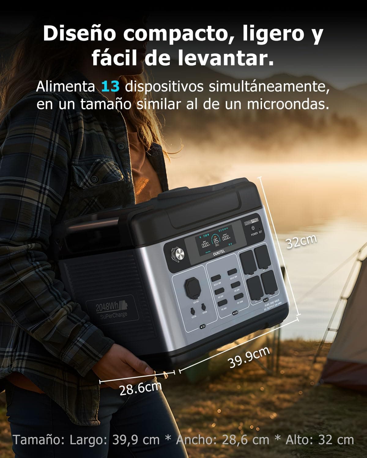 OUKITEL P2001 Pro Estación de Energía Portátil 2048Wh | 3200W (Pico 6400W) Generador Solar | 4 Salidas de CA | Carga Rápida AC 1800W en 1,2h | Entrada Solar 1000W | Batería LiFePO4 para Camping, Hogar — view 2