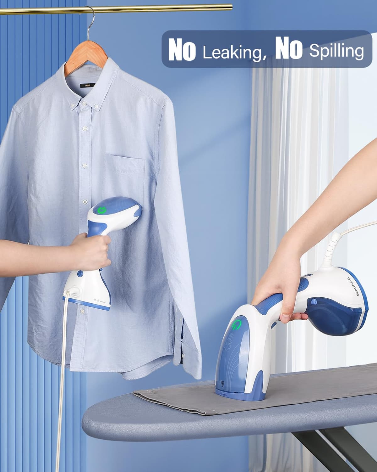 BEAUTURAL Clothes Steamer, Portable Handheld Steamer, Garment Fabric Wrinkles Remover, 30-Second Fast Heat-up, Auto-Off, Large Detachable Water Tank, Dark Blue — view 3