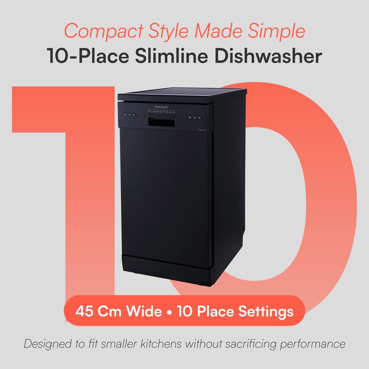 Cookology CFSD4510 Slimline Freestanding Dishwasher in Black - 45cm Width - Compact Design - 10 Place Settings - 6 Wash Cycles - LED Control Panel - 8 Hour Delay Timer - Ideal for Small Families — view 2