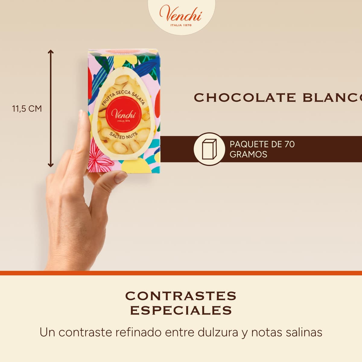Venchi - Huevo de Chocolate Mignon Blanco Salado, 70 Gr, con Pistachos, Almendras y "Avellana Piamonte", Sin Gluten, Colección de Pascua Venchi, Idea de Regalo — view 5
