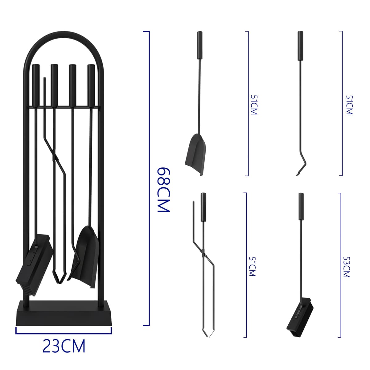 Kingson - Juego de 5 accesorios clásicos para chimenea, elegante kit de herramientas para fuego, color negro, 23x14x68cm — view 3