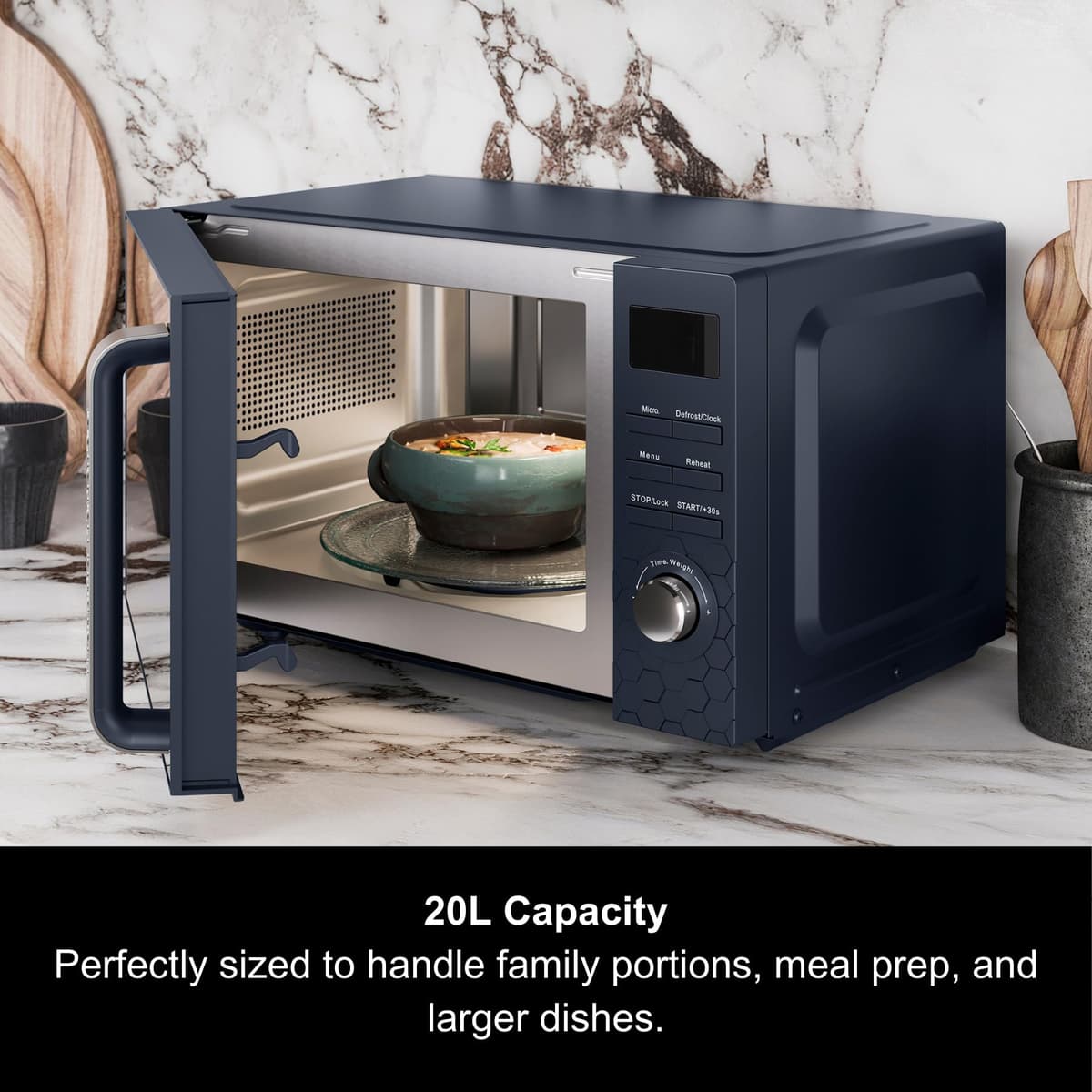 Morphy Richards Cassini Digital Glass Microwave, 20L Capacity, 6 Power Levels Including Defrost, 95 Minute Timer fo Cooking, 24.5cm Glass Turntable, Easy Clean, 800W, Outer Space, 511421 — view 4
