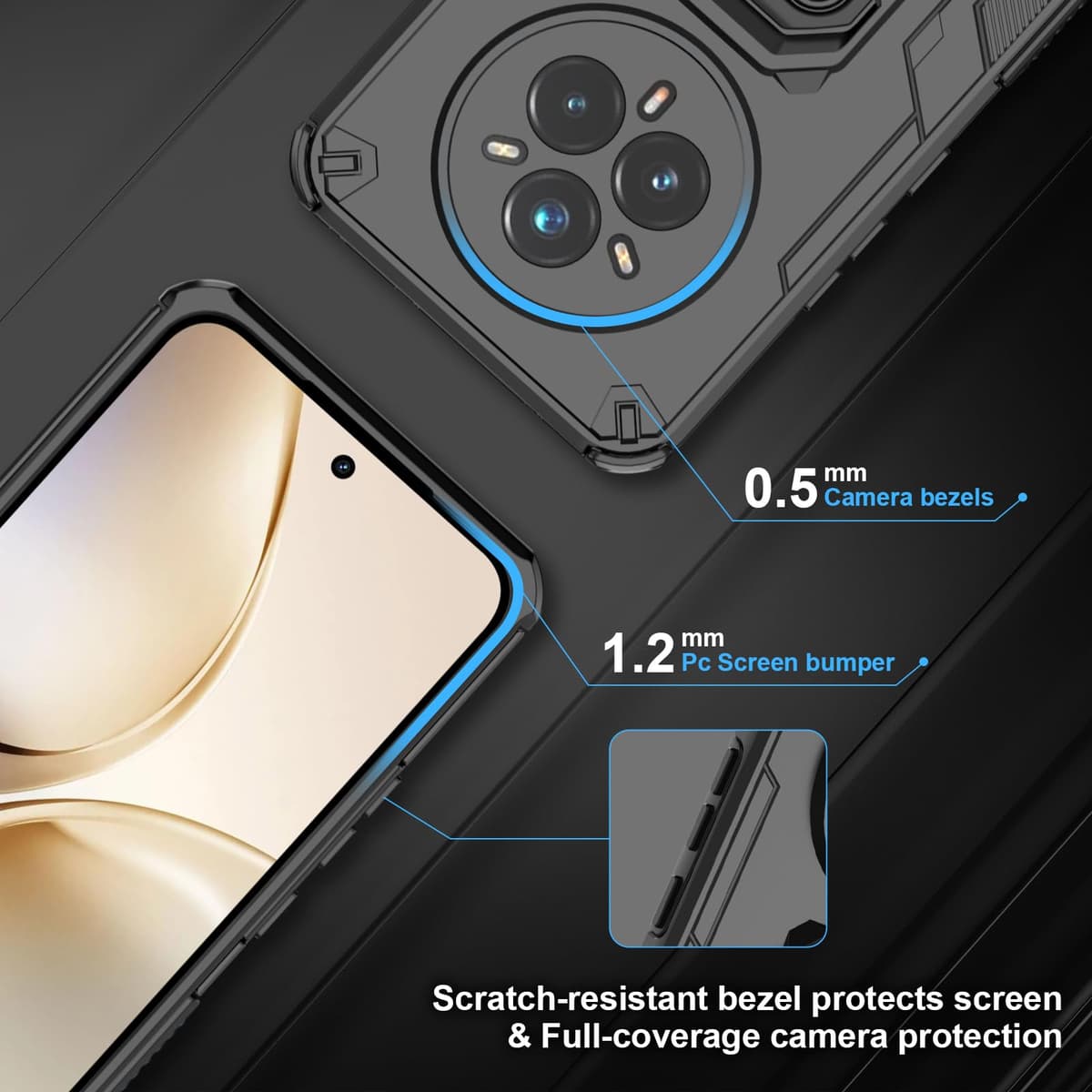 Funda para CMF Phone 2 Pro, Carcasa Antigolpes con Soporte anular metálico, Case Protectora de Grado Militar, Negro — view 1440