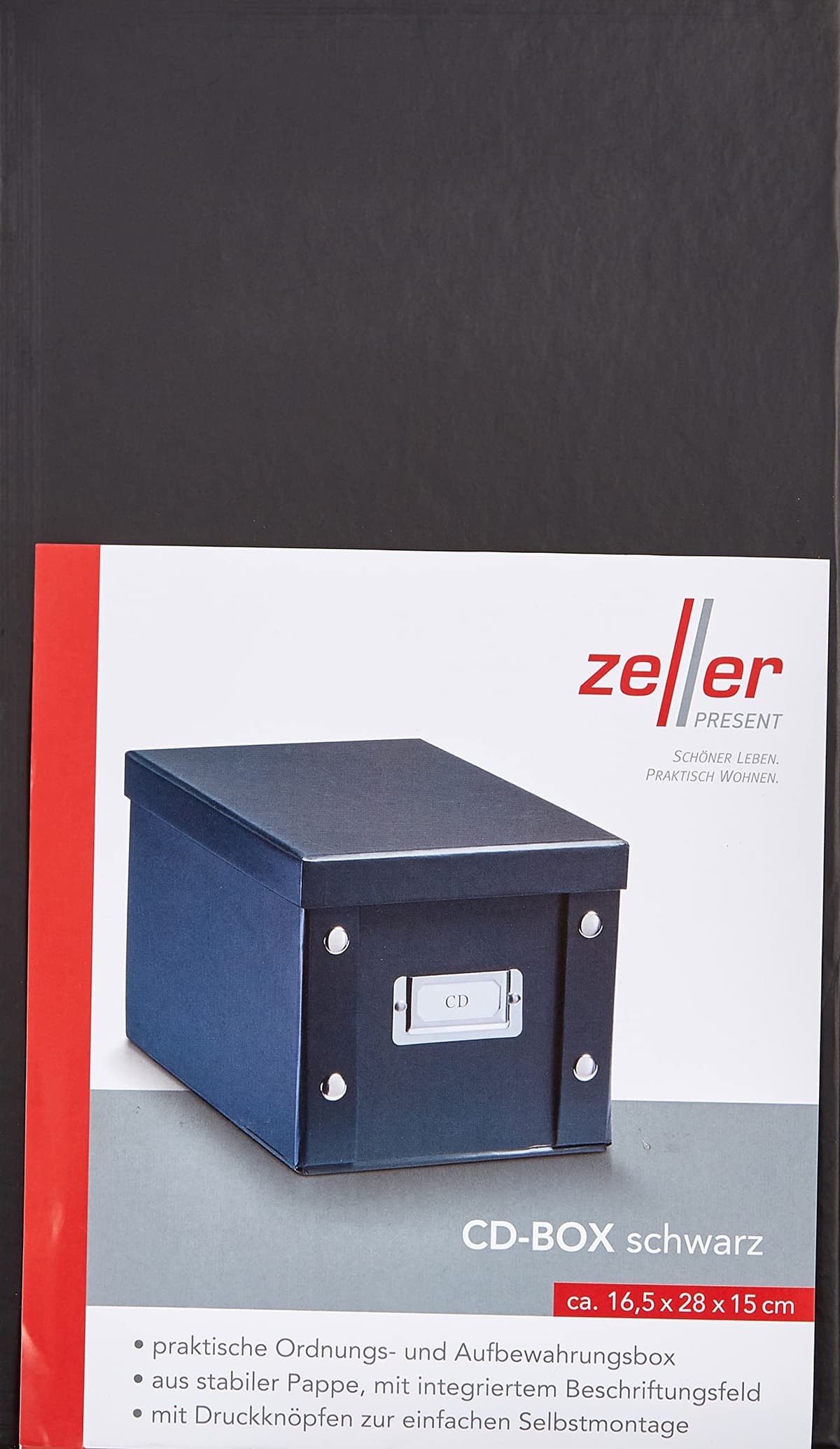 Zeller 17938 Caja de Almacenaje, Cardboard, Negro, 16.5x28x15 cm — view 2