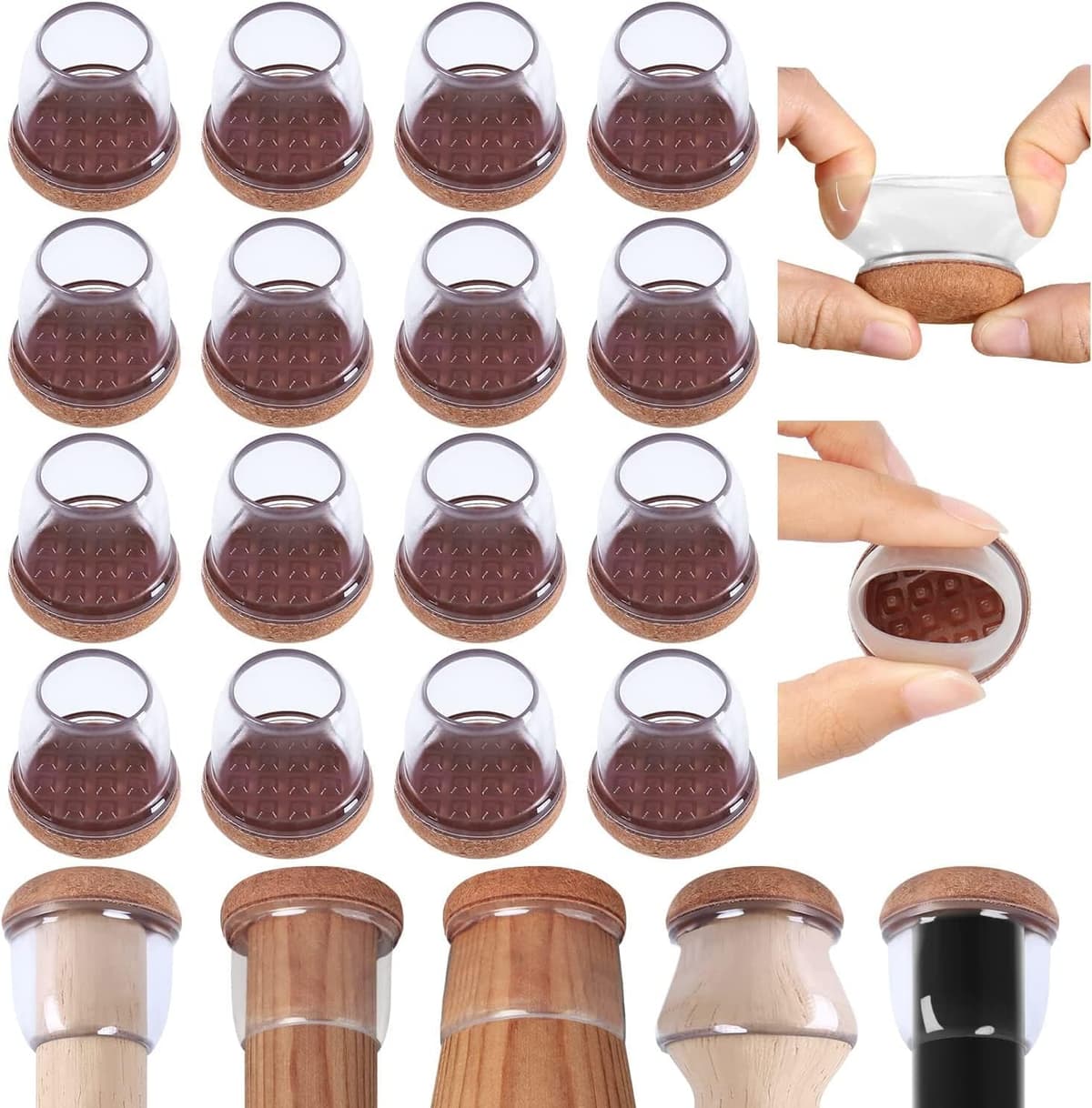 Ezprotekt Protectores de Suelo Transparentes para Patas de Silla 20-28mm, 16 Tapones de Silicona con Fieltro Envuelto, Fundas de Silicona Redondo — view 62