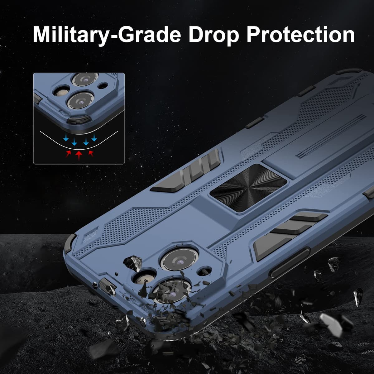 Funda para CMF Phone 2 Pro, Carcasa Antigolpes con Soporte anular metálico, Case Protectora de Grado Militar, Negro — view 1424