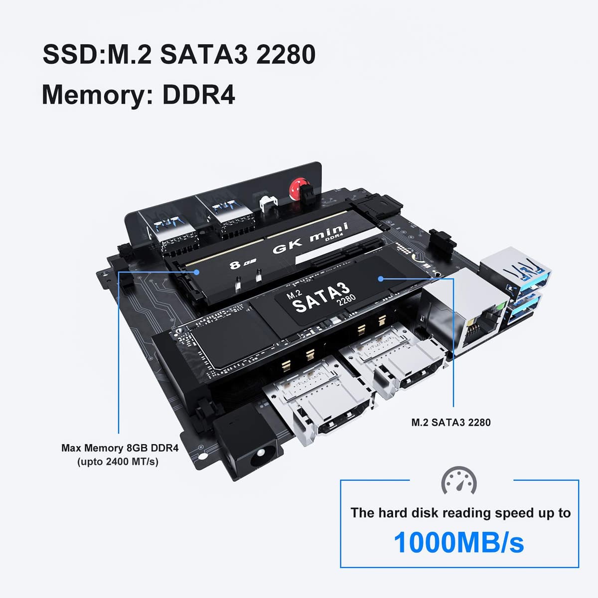 KUYIA Mini PC Desktop Computer Micro PC Windows 10 8GB RAM 128G SSD Celeron J4125(up to 2.7GHz) Processor Supports 4K HD Dual HDMI WiFi (2.4G+5.8G) Ethernet 1000M USB 3.0X4 BT4.0 — view 5