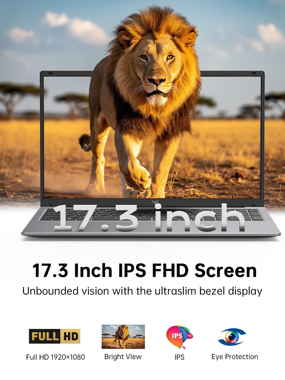 17.3 inch Laptop with Quad-Core Ryzen 4300U Processor up to 3.70GHz (Beat N150/N97) 16GB RAM DDR4*2 + 512GB M.2 SSD Computer, WiFi 5, BT5.2, USB3.2, HDMI, Type-C,1080 FHD, 62.7Wh Long-Battery — view 4