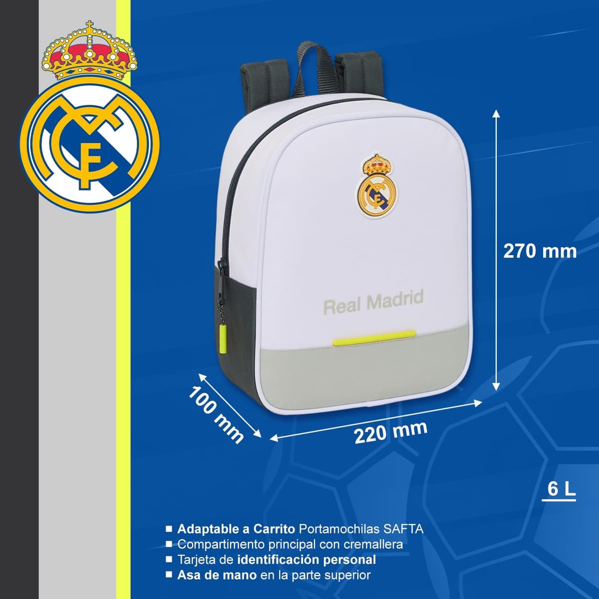 Mochila Real Madrid Viaje Gran Capacidad y Respaldo Acolchado Licencia Oficial Resistente Niños, Jóvenes y Adultos — view 4