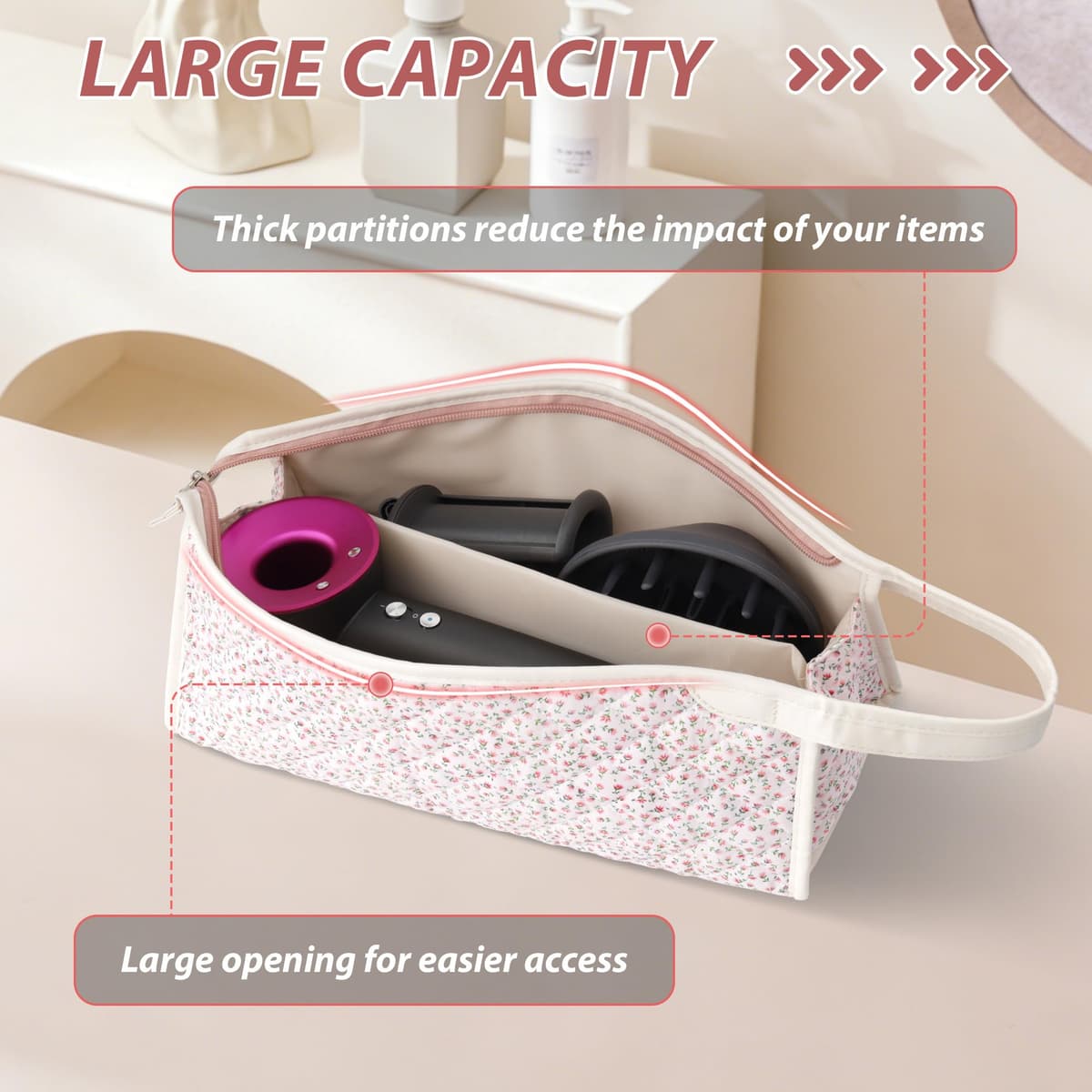 Bolsa de Almacenamiento para Secador de Pelo, Compatible con Airwrap Styler y Supersonic, Funda de Viaje para Shark Flexstyle y Accesorios, Estuche de Transporte para Rizador (Flor Rosa) — view 3