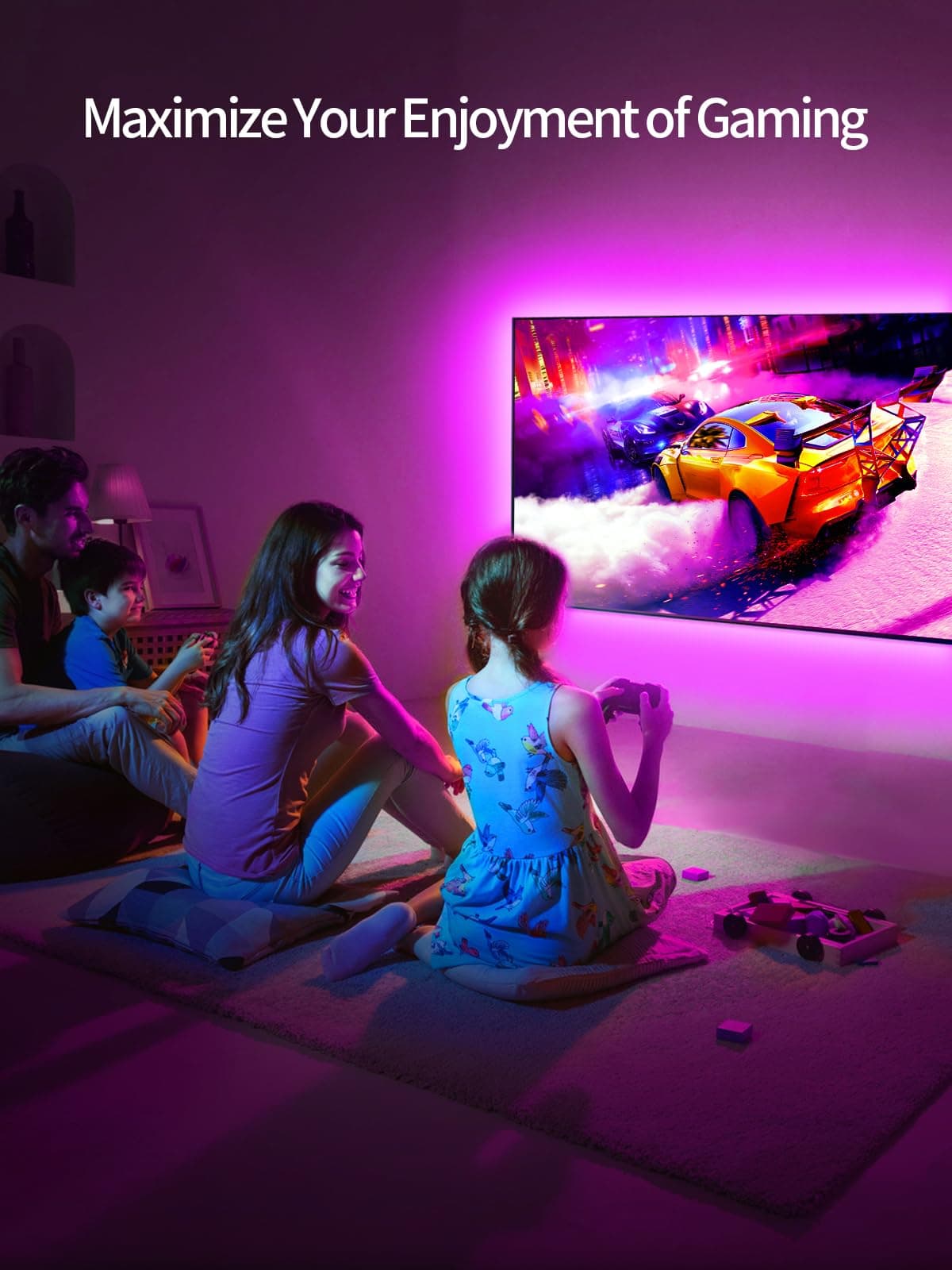 KANTUTOE TV Lights, 4m RGB LED Strip Lights for 32-55 Inch TV, Music Sync Bluetooth APP and Remote Control, USB Powered for Gaming/Bedroom — view 4
