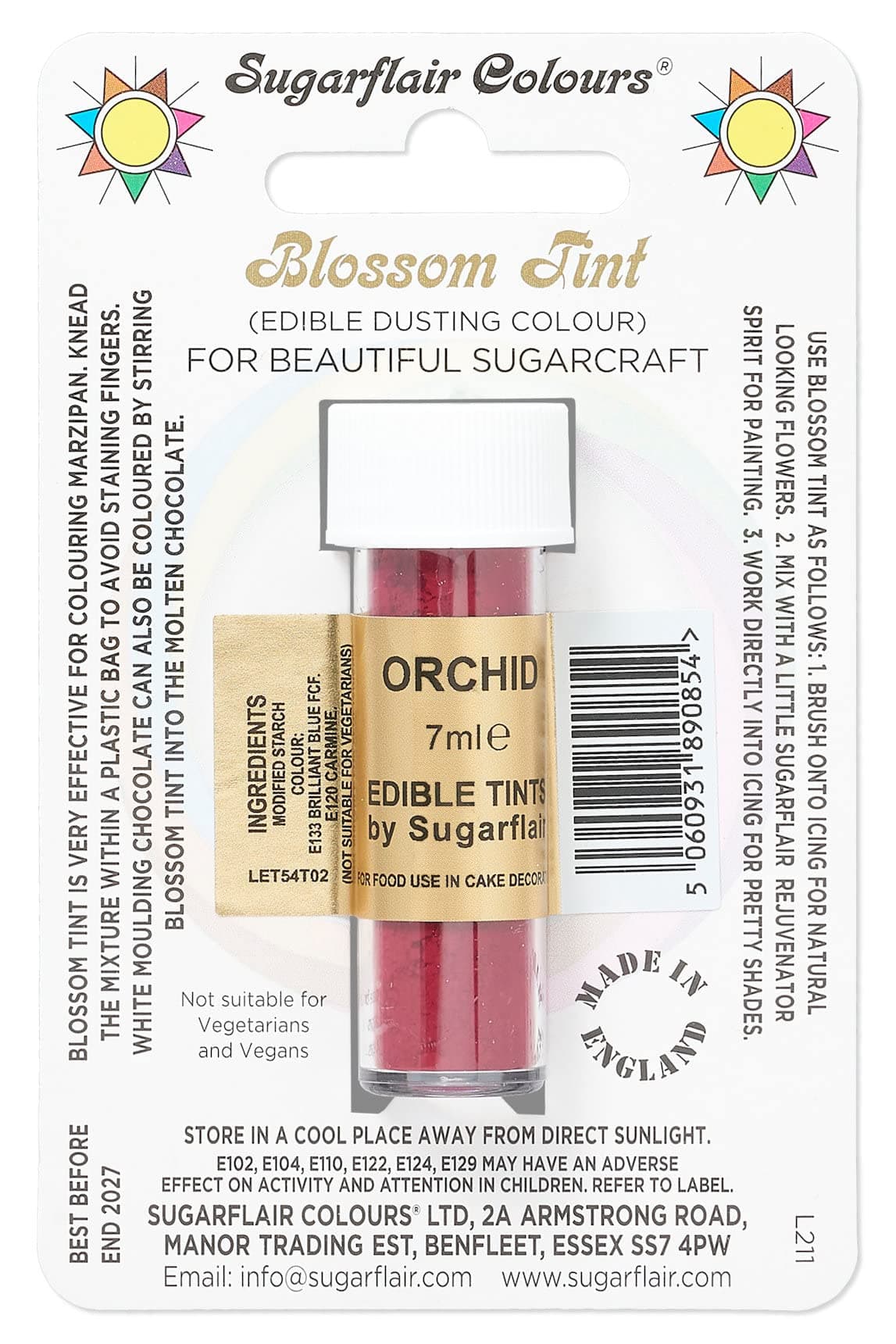 Sugarflair Blossom Tint Grape Violet Food Colouring and Dusting Powder, Matt Finish, Brush On or Mix with Rejuvenator Spirit to Create a One of A Kind Cake - 7ml — view 3