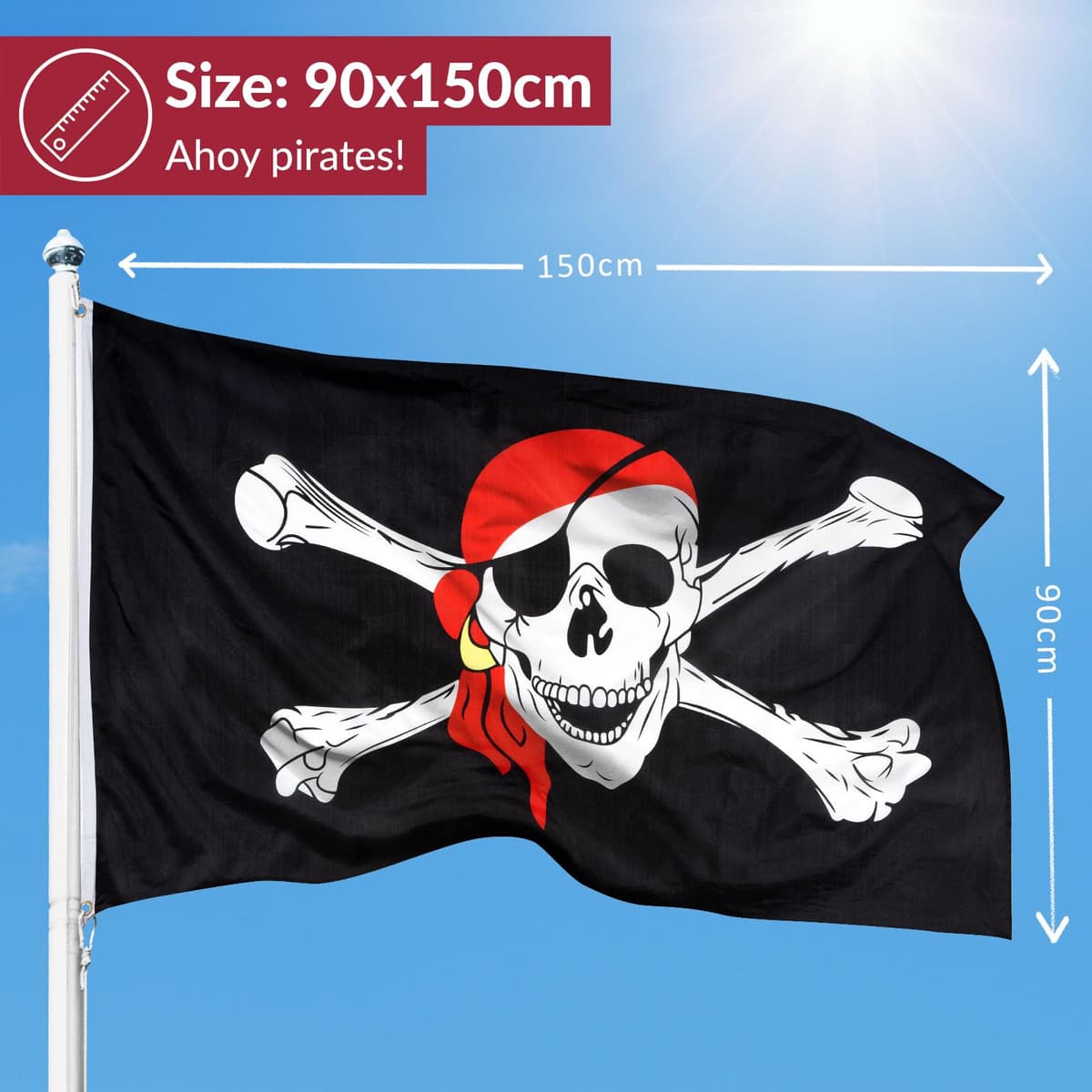 Banderas de aricona – bandera Pirata resistente a la intemperie con 2 ojales de metal - bandera con Calavera 90 x 150 cm — view 2
