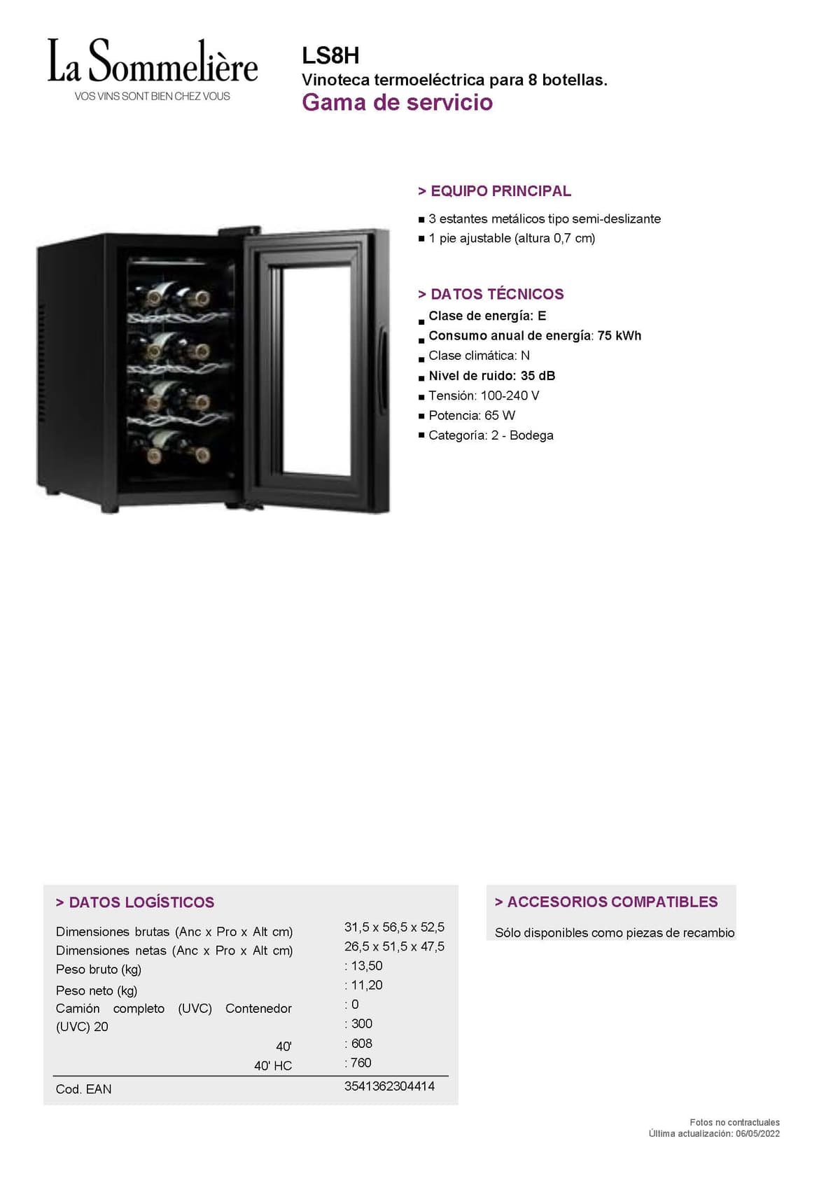 LA SOMMELIERE LS8E Vinoteca para 8 Botellas Termoeléctrica - Muy silenciosa - Diseño Moderno y Compacto — view 4