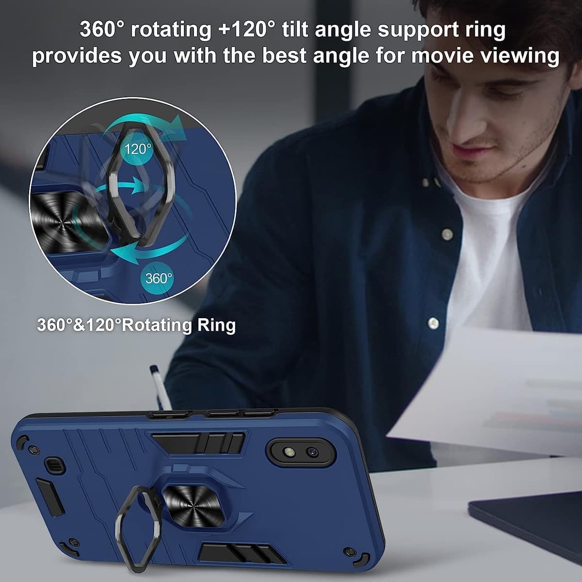 Funda para CMF Phone 2 Pro, Carcasa Antigolpes con Soporte anular metálico, Case Protectora de Grado Militar, Negro — view 1181