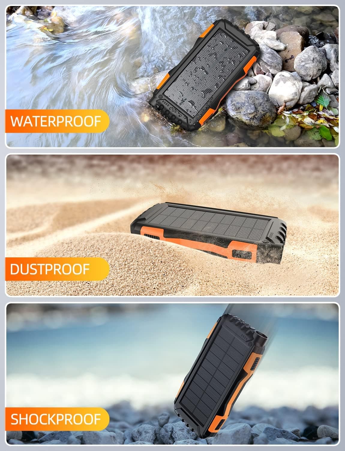Power-Bank-Solar-Charger - 42800mAh Power Bank,Portable Charger,External Battery Pack 5V3.1A Qc 3.0 Fast Charging Built-in Super Bright Flashlight (Orange) — view 3